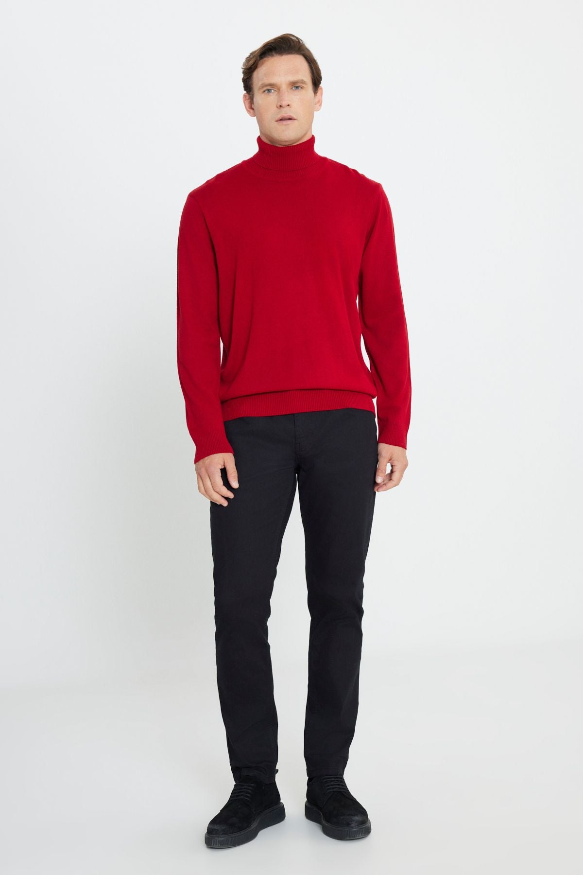 Men's Red Standard Fit Normal Cutting Full Fisherman Yaka Knitwear Sweater