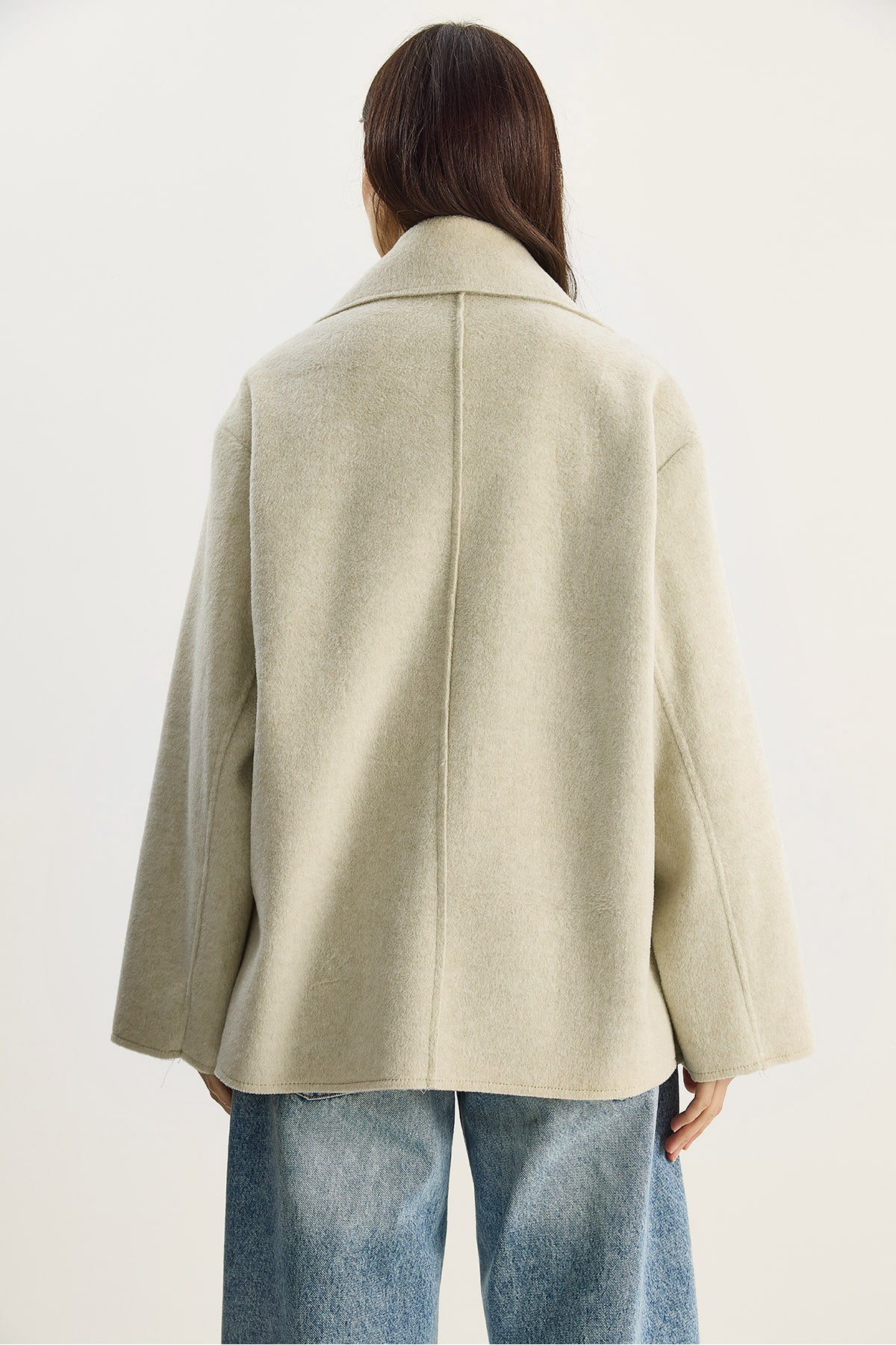 Women's Wide Collar Pocket Detailed Oversize Cashmere Coat 38183 60283785