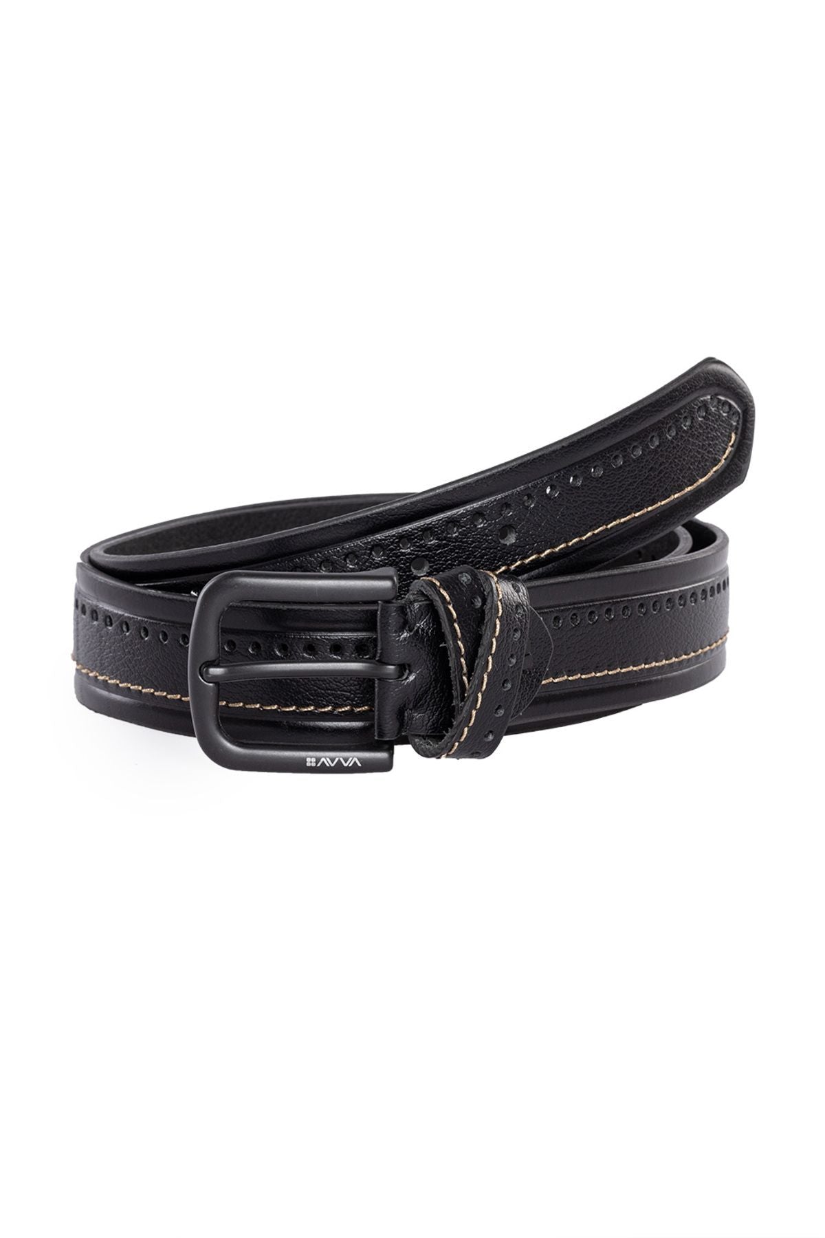 Men's Black Patterned 100 %Leather Belt A31y9321