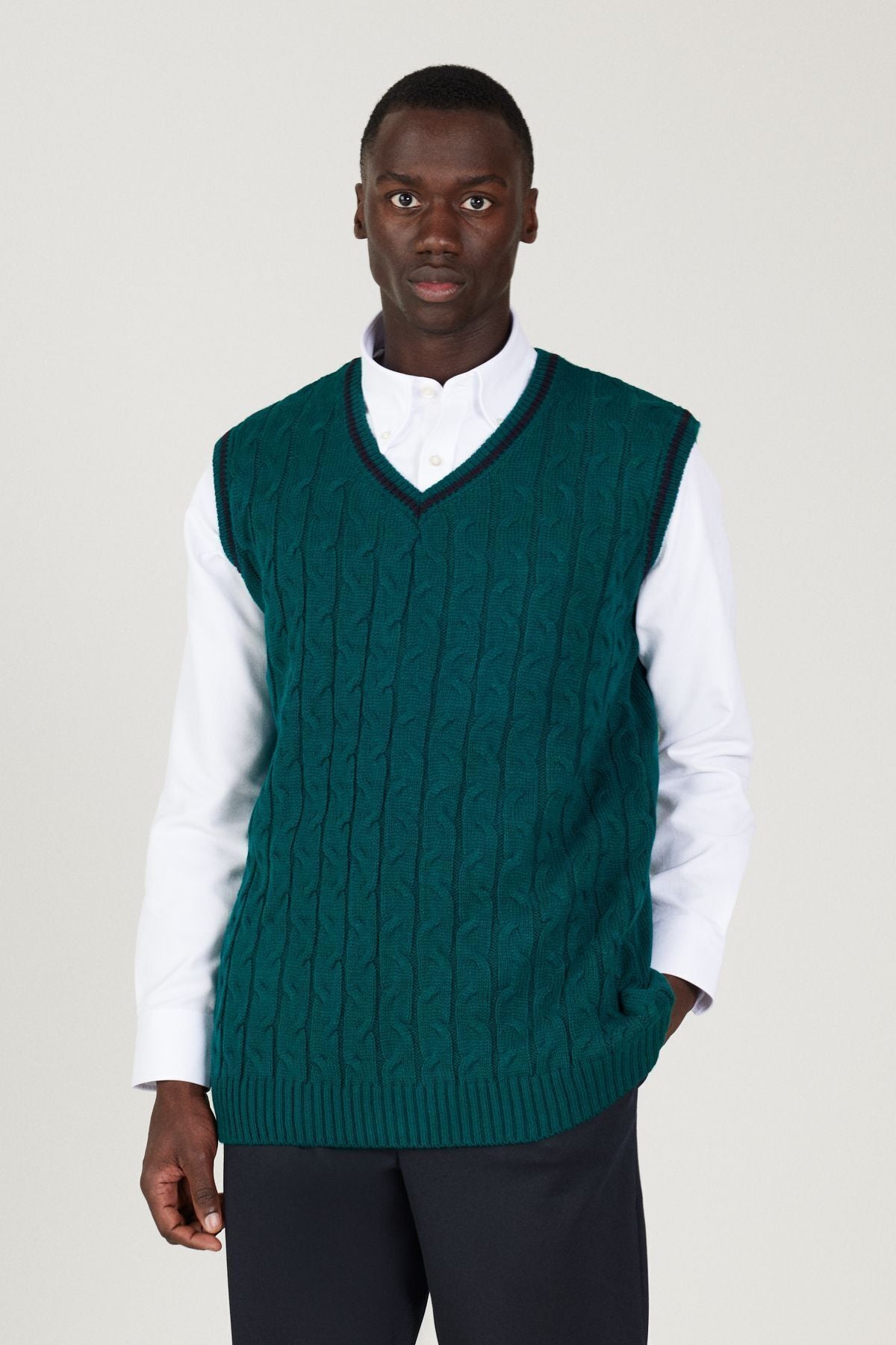 Men's Green Standard Fit Normal Cut V -Neck Knitwear Süveter