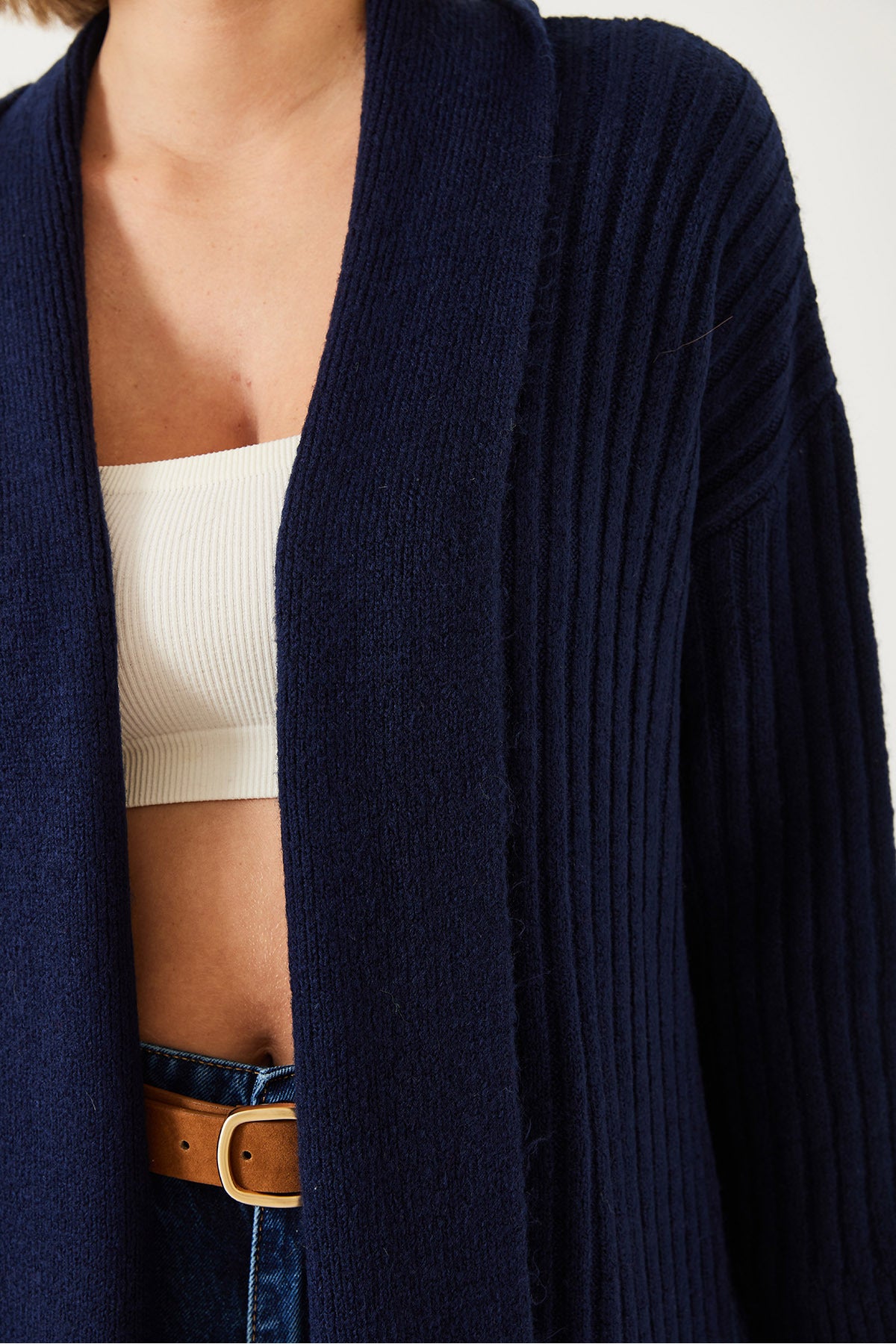 Women's Wide Cut Ribbed Knitwear Cardigan 20234919