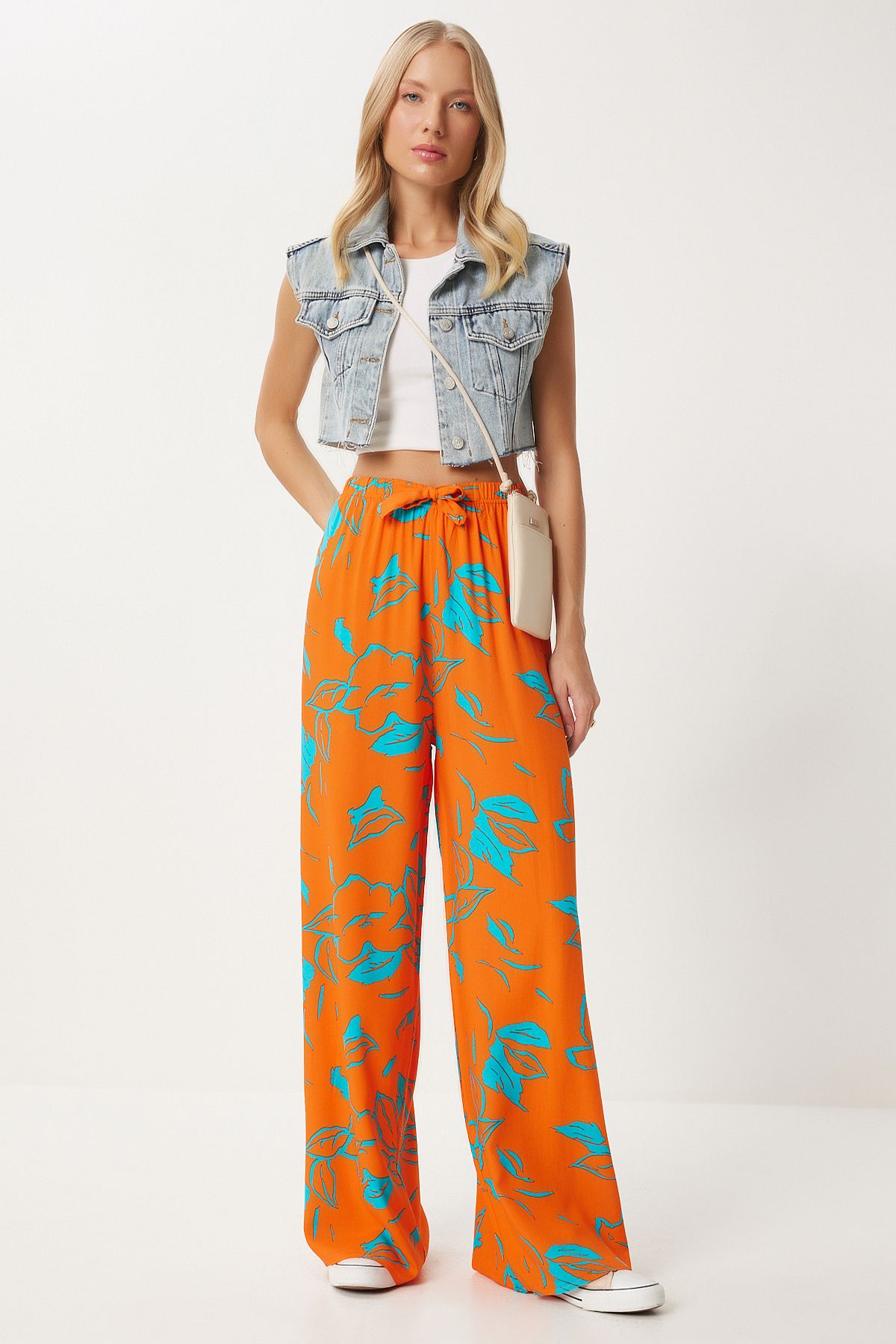 Woman Oranj Blue Patterned Viscose Palazzo Pants EN00606