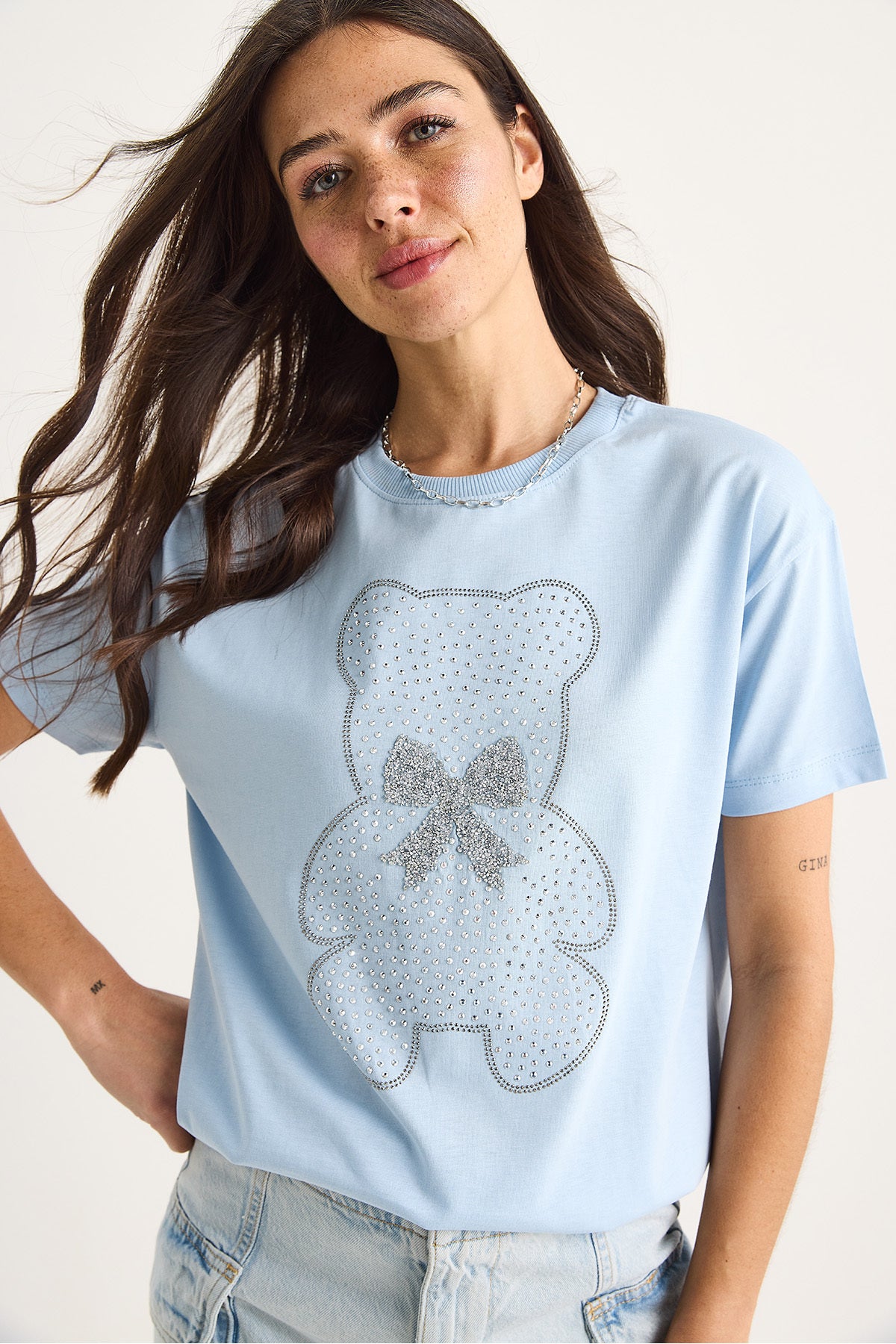 Women's Teddy Ribbon Detailed Stone T-Shirt 60602035