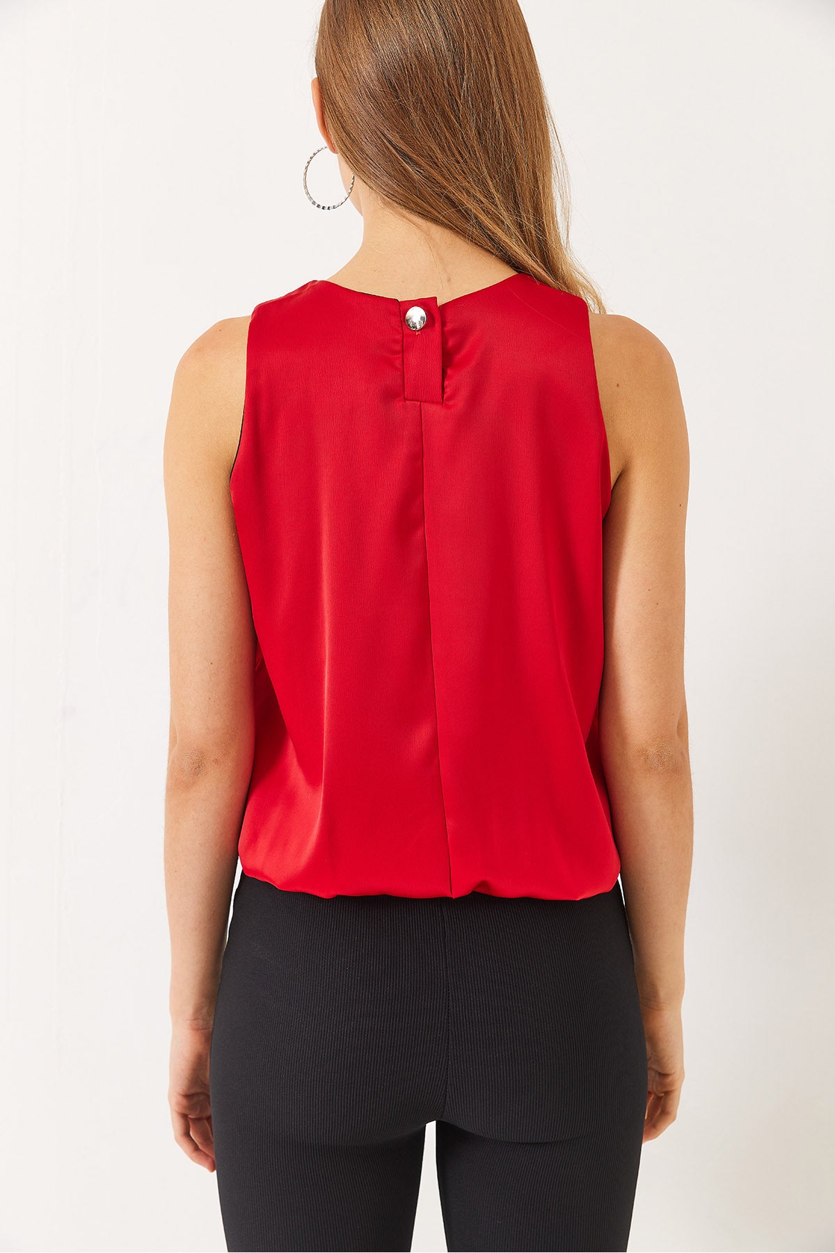 Women's Balloon Satin Blouse with Elastic Hem 60283004