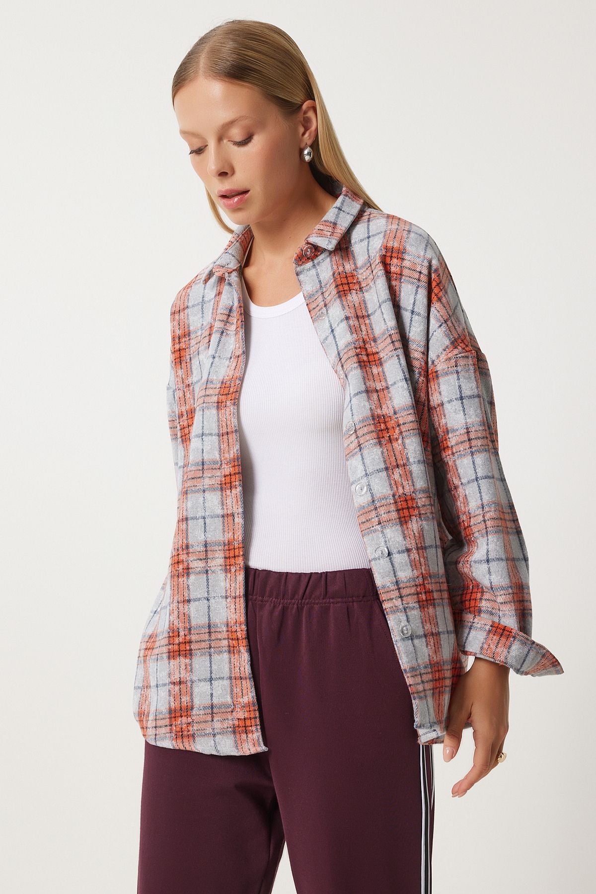 Women's Gray Square Jacquard Woven Shirt to00155