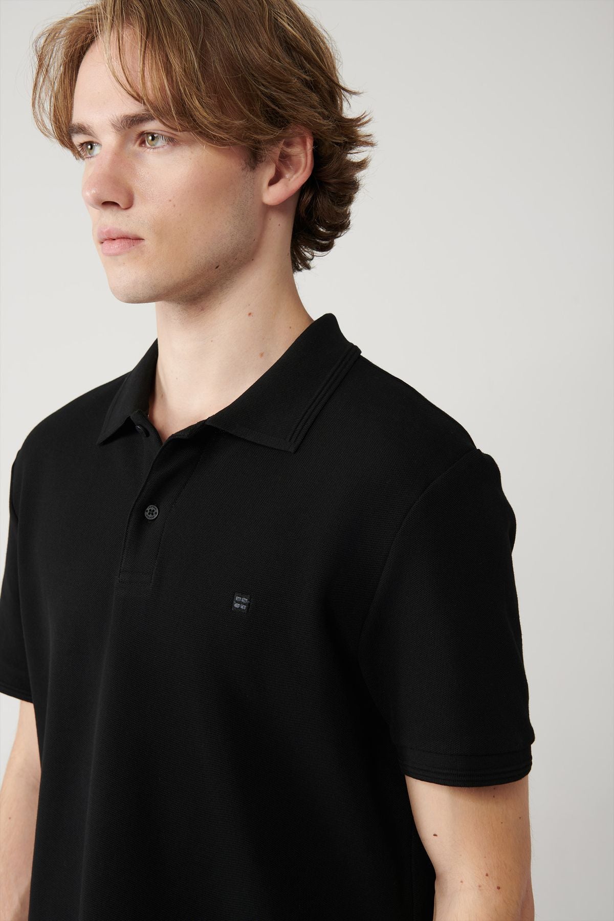 Men's black 100 %cotton fast drying polo collar T-shirt B001032