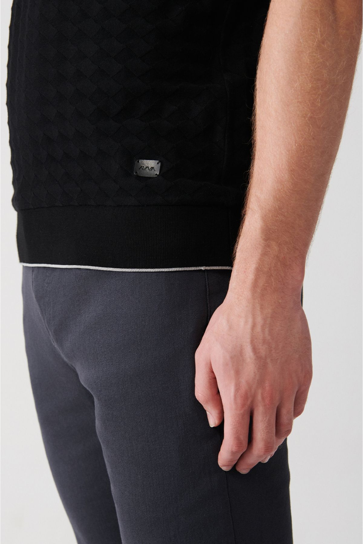 Men's Black 100 %Cotton Zipper Polo Yaka T-shirt A31y1165