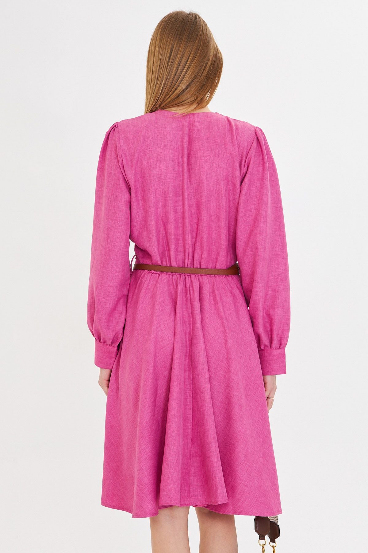 Fuchsia Zero collar front buttoned arms with headlines with arched arched dress ARM-25Y001006