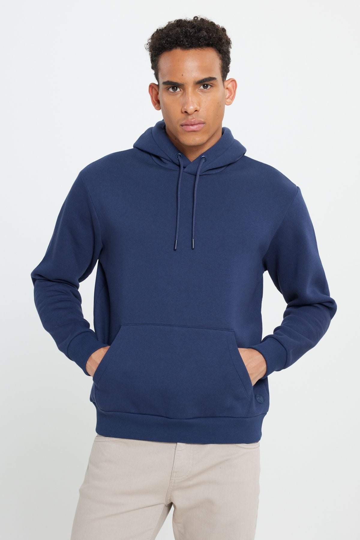 Men's White-Lacivert 2 Pack Cotton Sweatshirt Hooded Kangaroo Pocket Standard Fit Normal Cutting