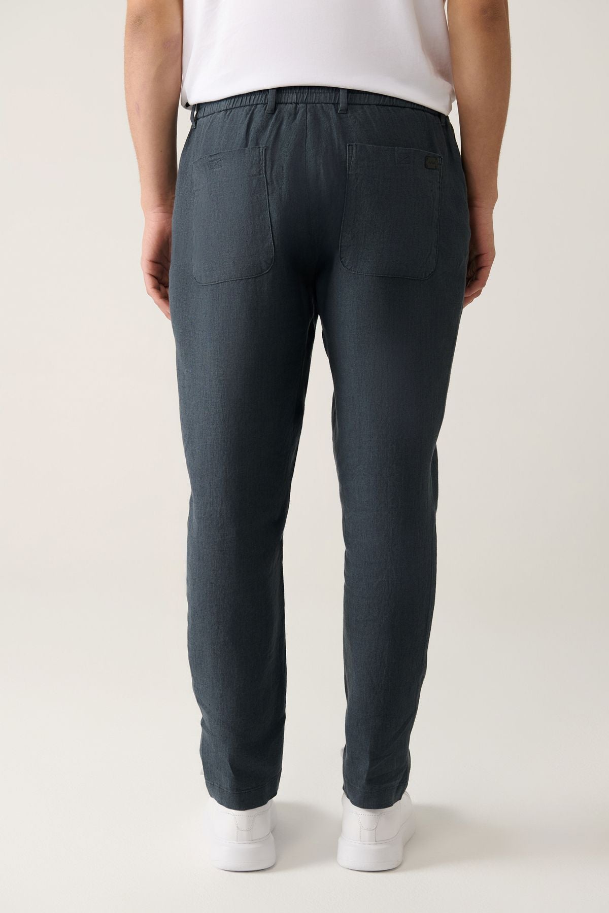 Men's anthracite waist tire 100 %linen pants B003032