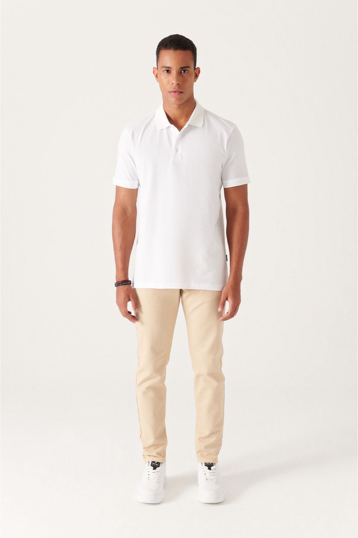Men's White 3 Button 100 %Corn Cotton Polo Yaka T-shirt B001027