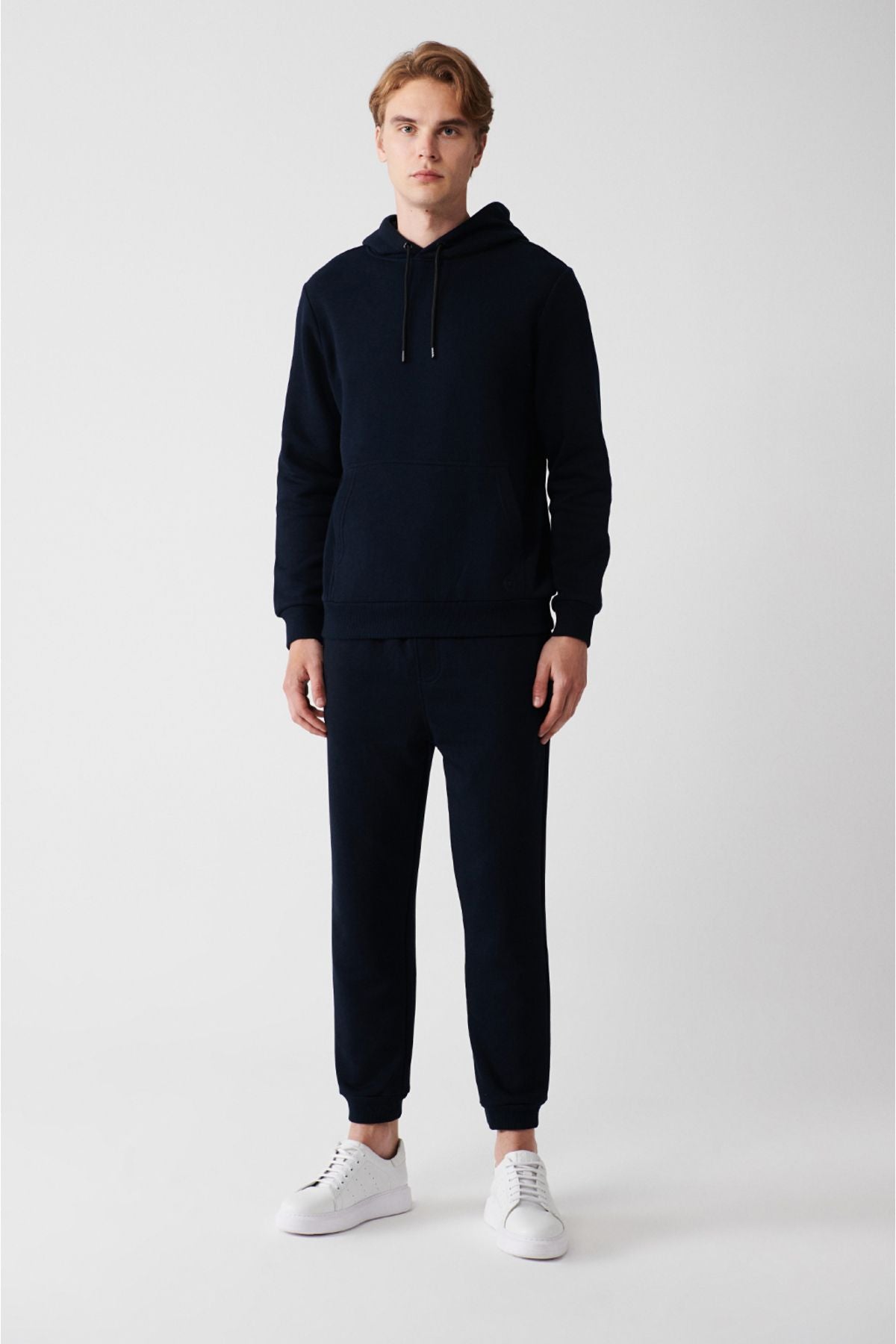 Erkek Lacivert Kapüşonlu 3 Iplik Şardonlu Pamuklu Sweatshirt E001018
