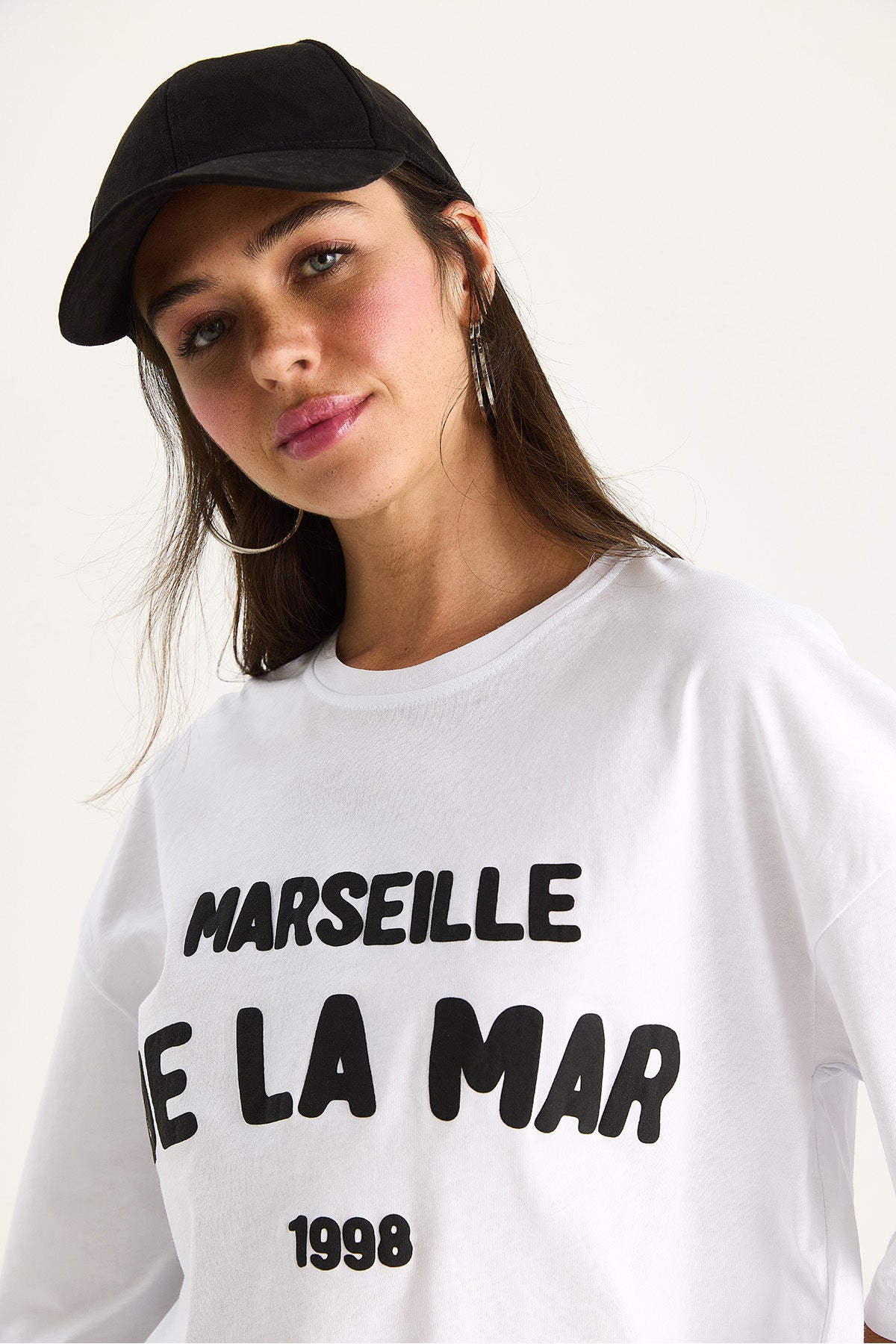 Women's Text Printed Crew Neck 100% Cotton Crop T-Shirt 6705 60283450