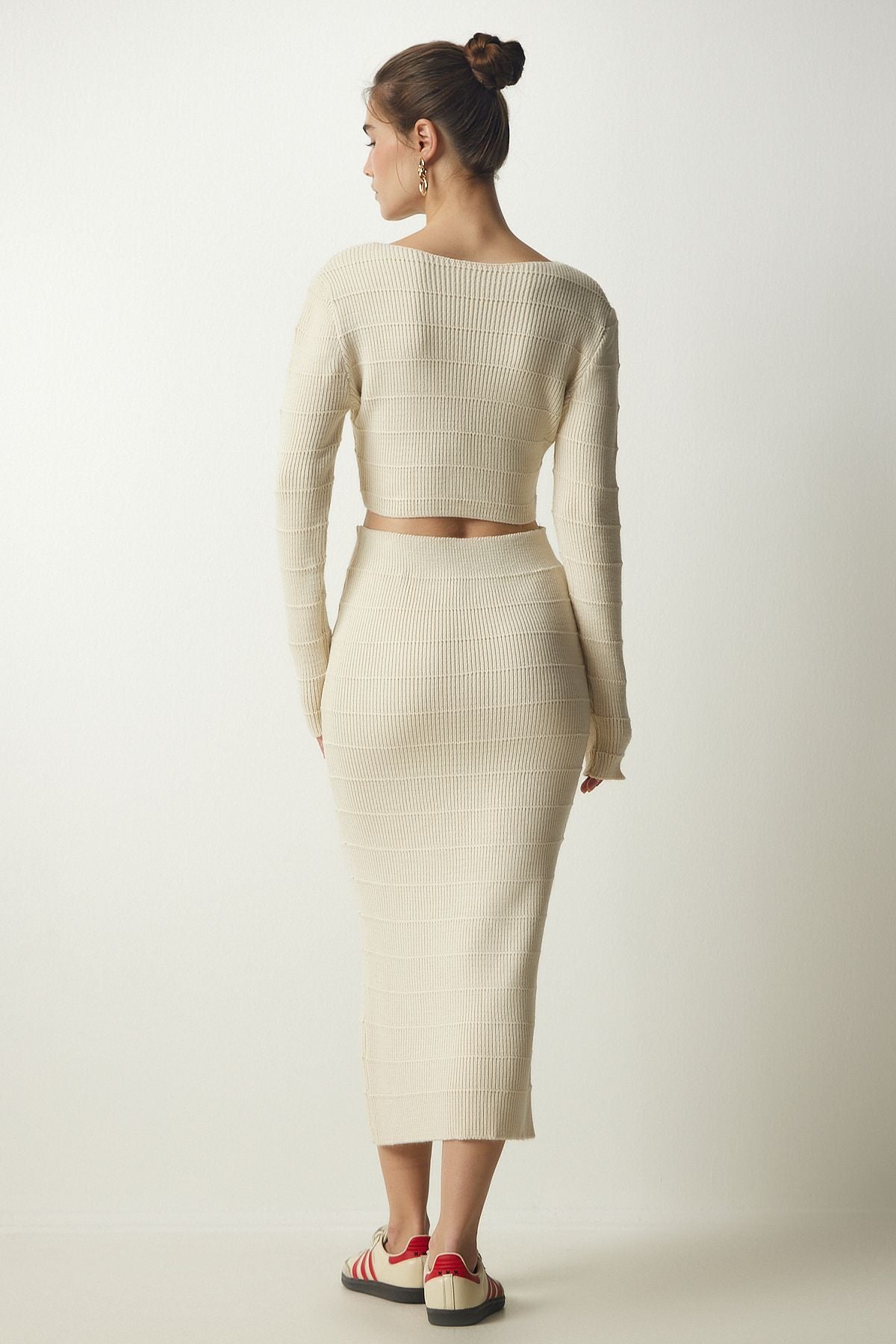 WOMEN'S CREAM CROP CROP knitwear sweater skirt set YY00190