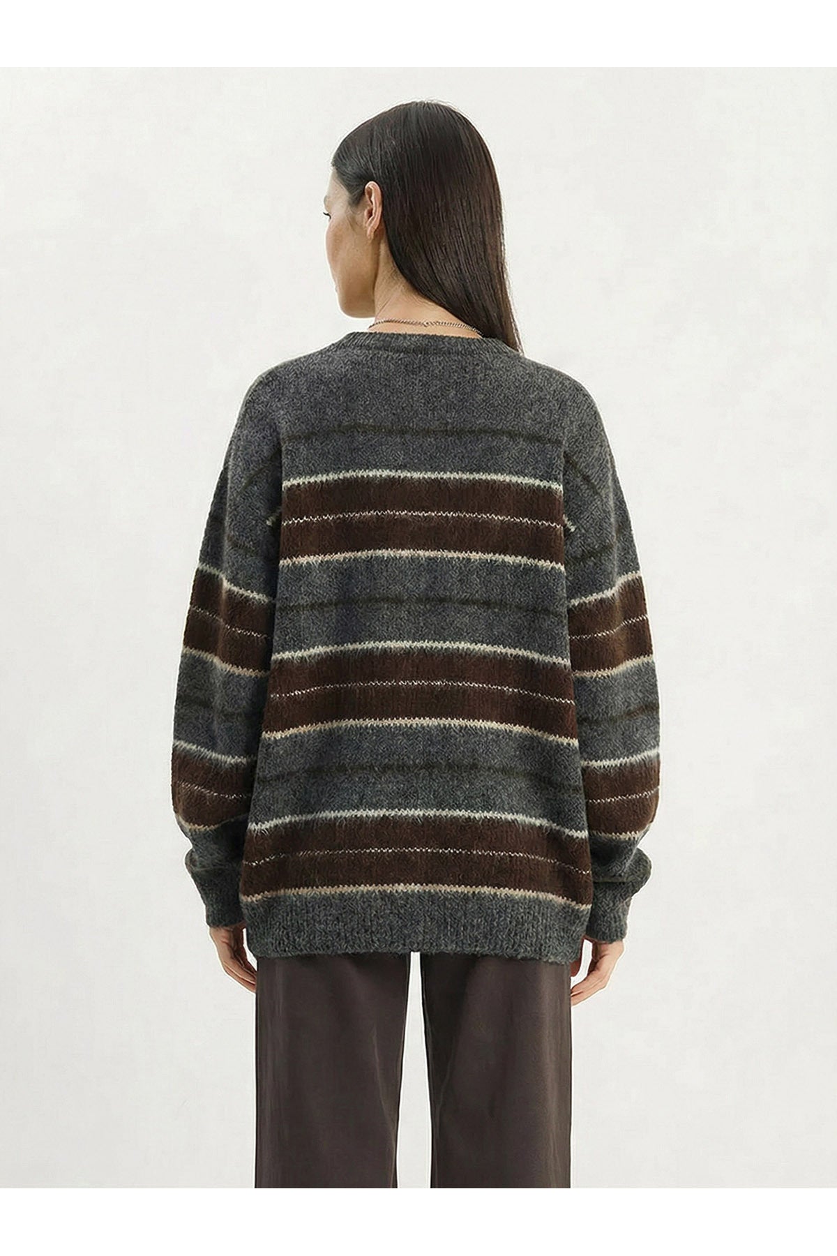 Women's Crew Neck Rose Gold Striped Basic Sweater 20251128