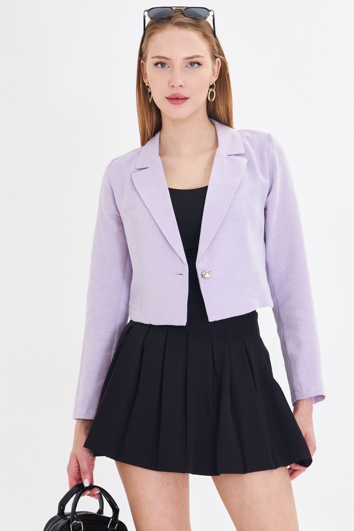 Women's Lilac Single button Crop jacket ARM-23Y001064