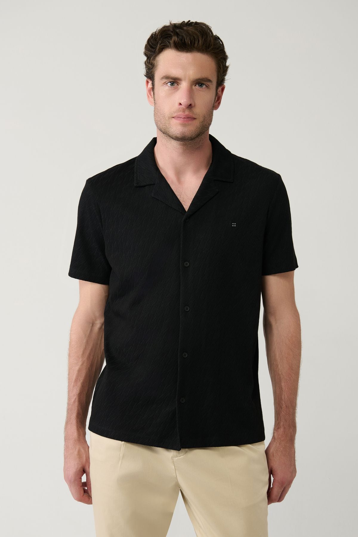 Men's Black Apace Neck Jacquard Shirt A41y2215