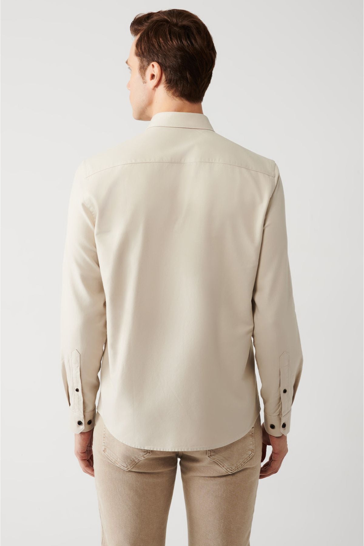 Men's beige 100 %cotton button with collar shirt A32Y2120