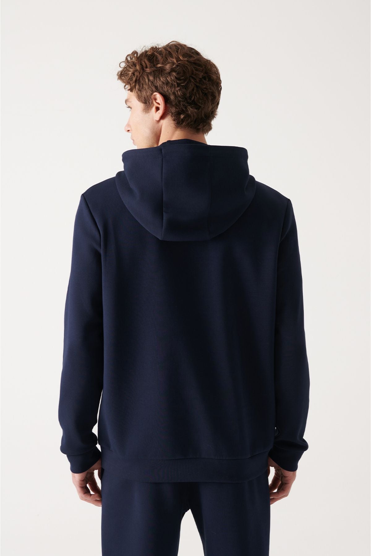 Men's navy blue hooded flexible soft tissue interlok fabric sweatshirt B001101