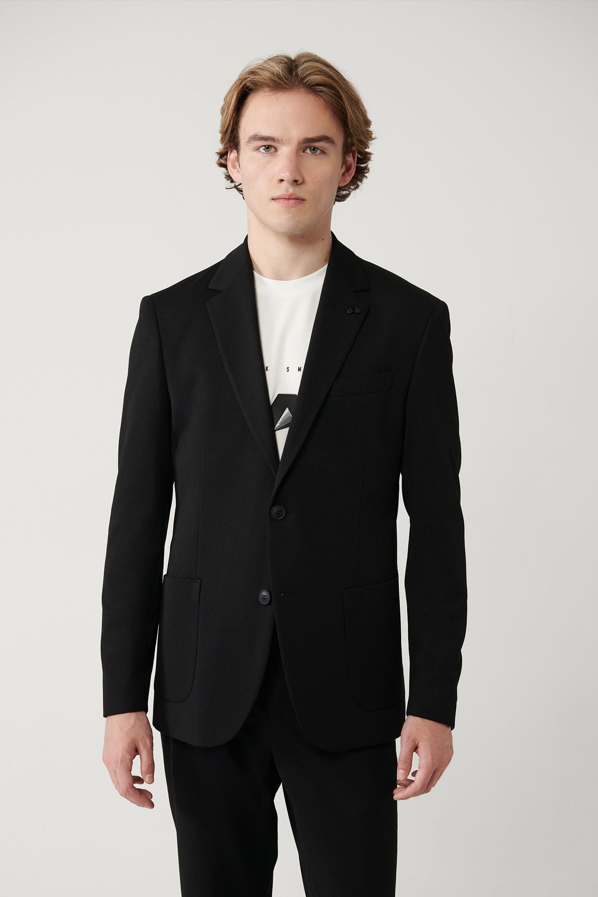 Men's black mono collar lined slit jersey fabric jacket B004000