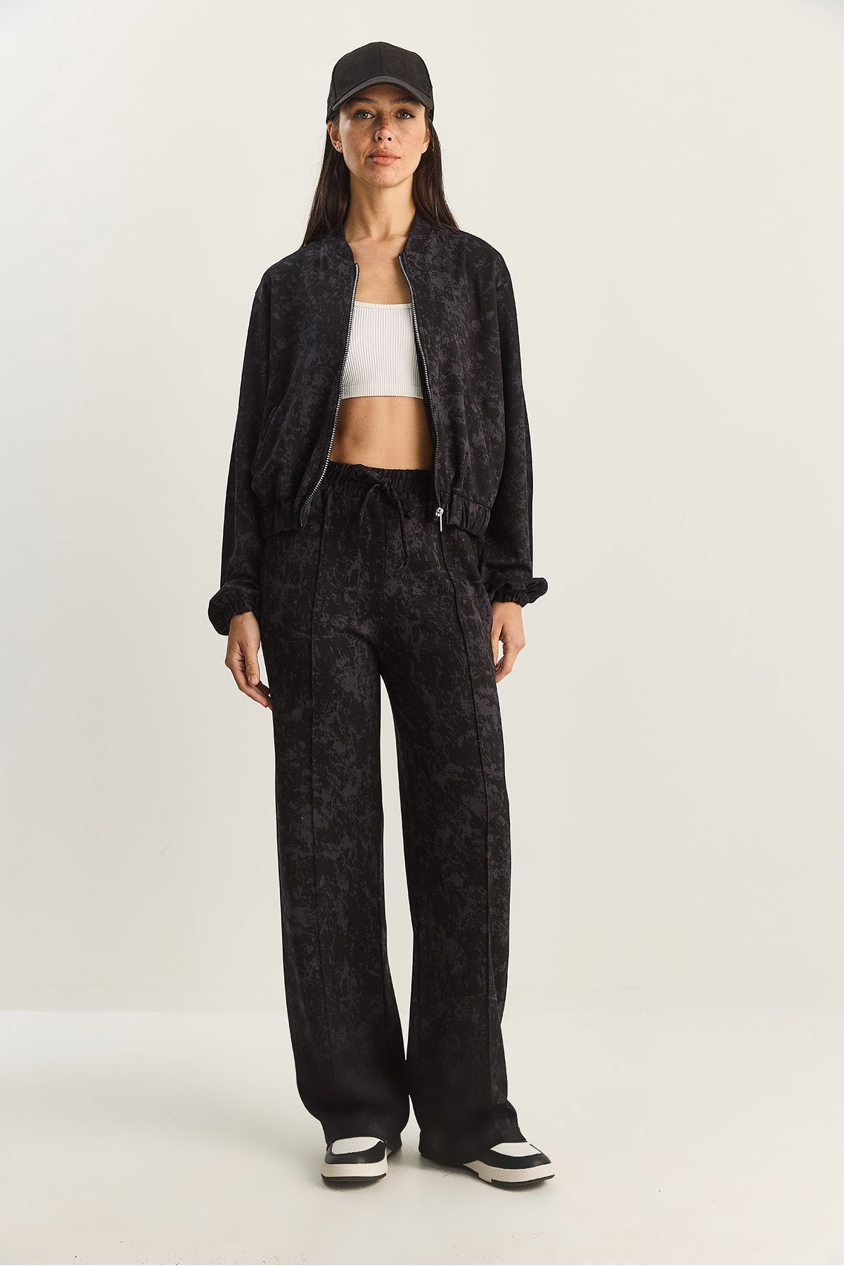 Women's Zippered Patterned Top-Bottom Knitted Suit 4098 60283846