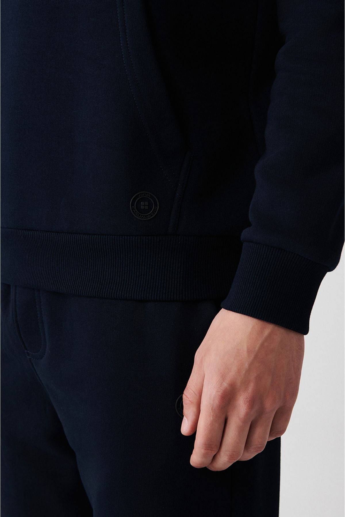 Erkek Lacivert Kapüşonlu 3 Iplik Şardonlu Pamuklu Sweatshirt E001018