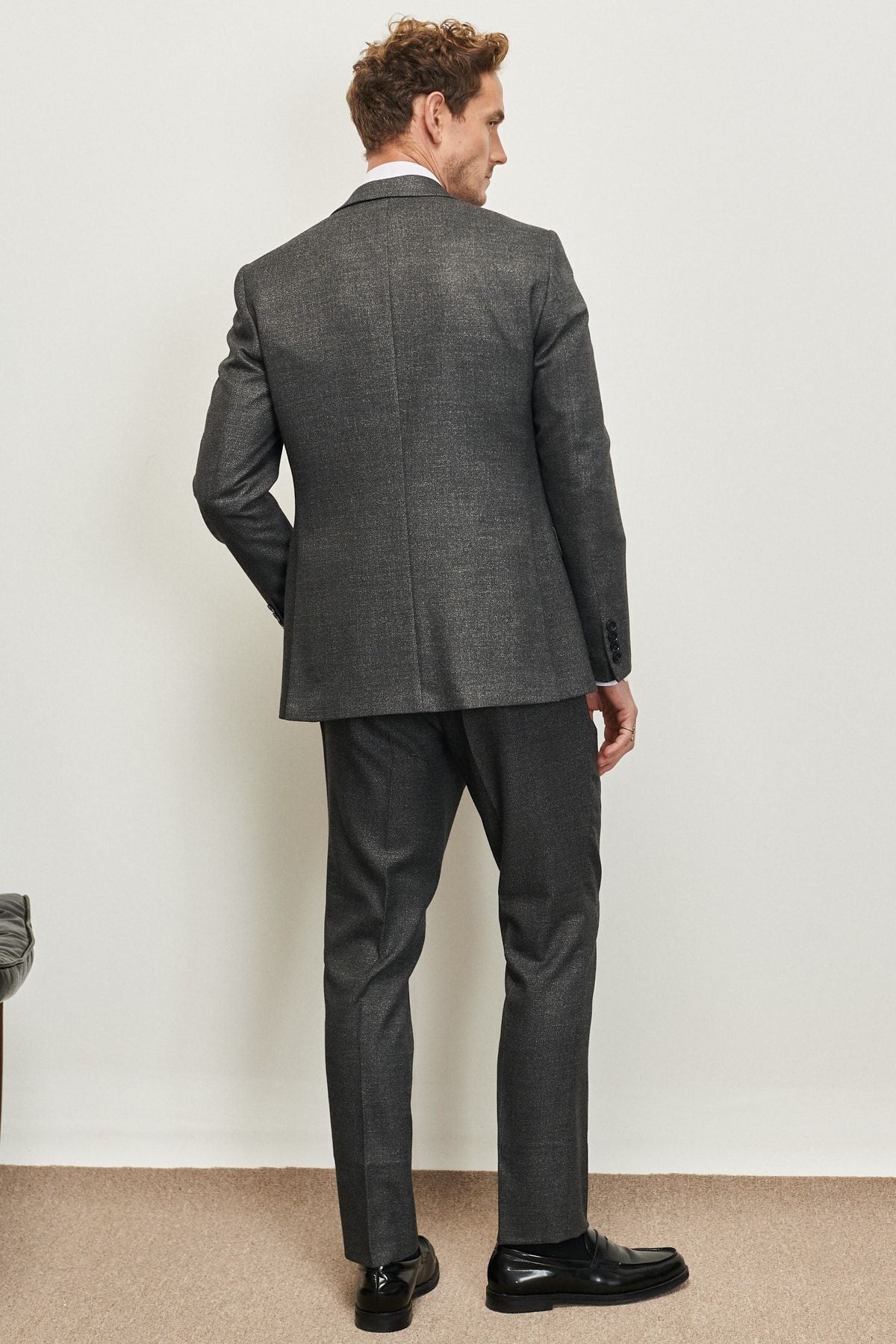 Men's anthracite slim fit narrow cut swallow collar patterned suit suits