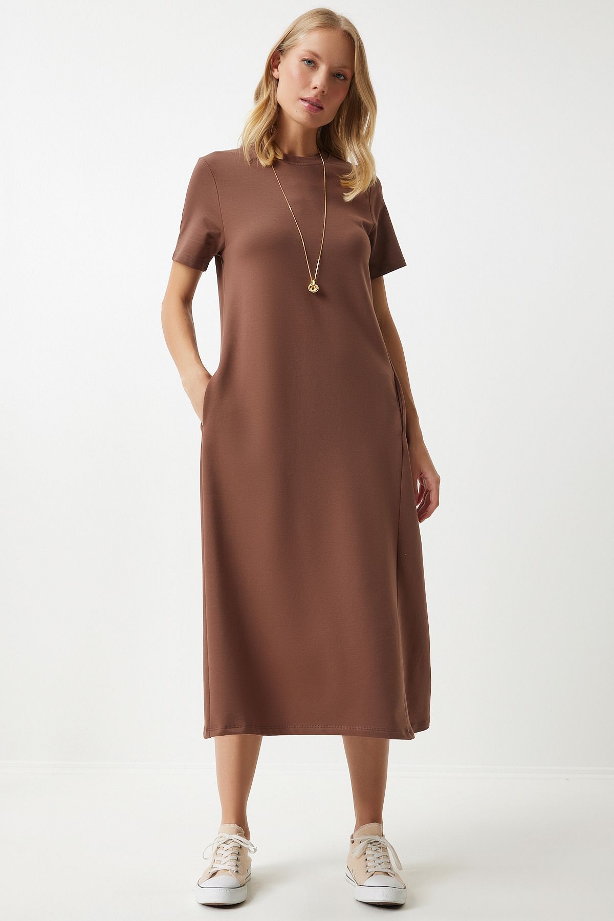 Woman Brown A Cut Summer Combed Dress Ub00060