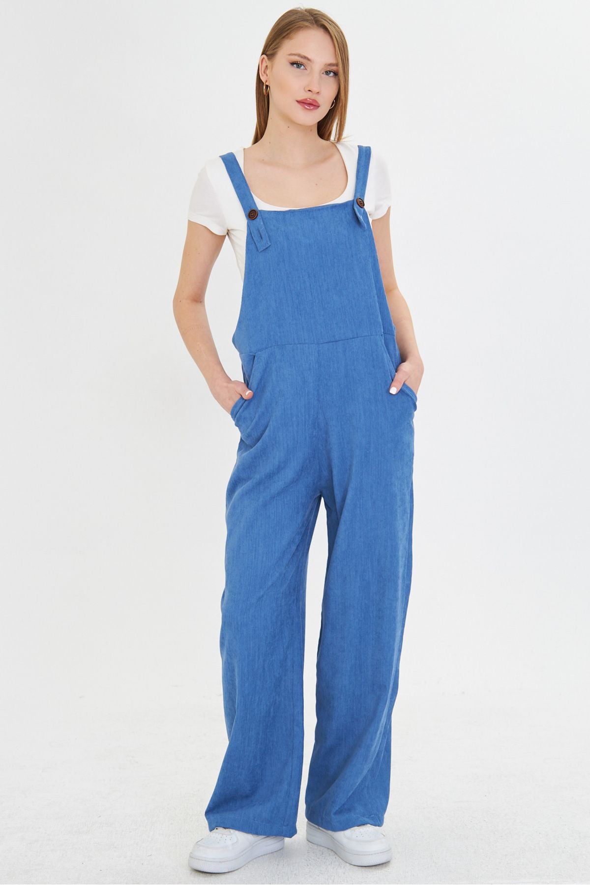 Female Indigo Velvet Pocket Large Flue Gardener with Paçıvan Tulum Arm-25k001036