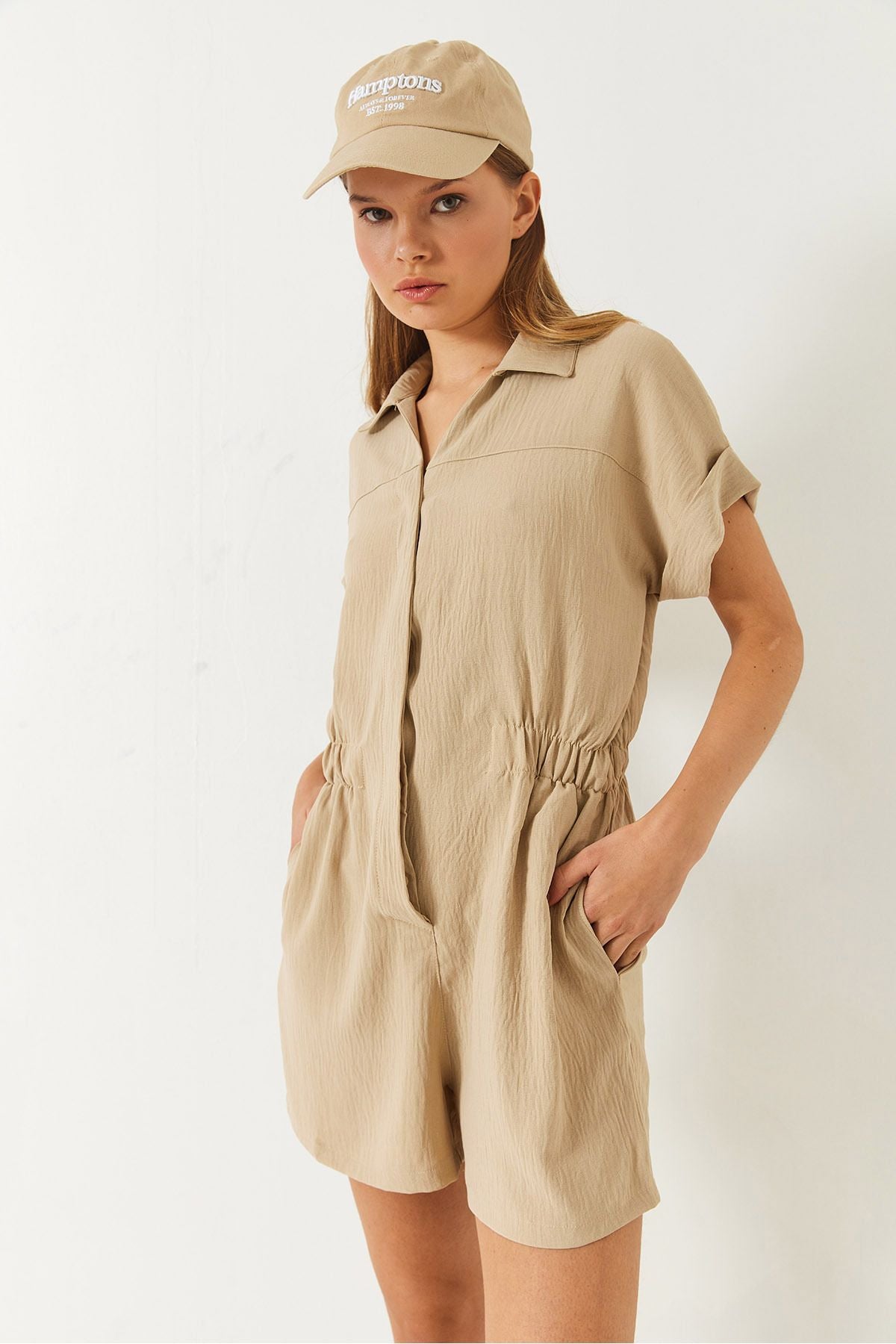 Women's Waist Tulum with Short Sleeve Short Shorted Short
