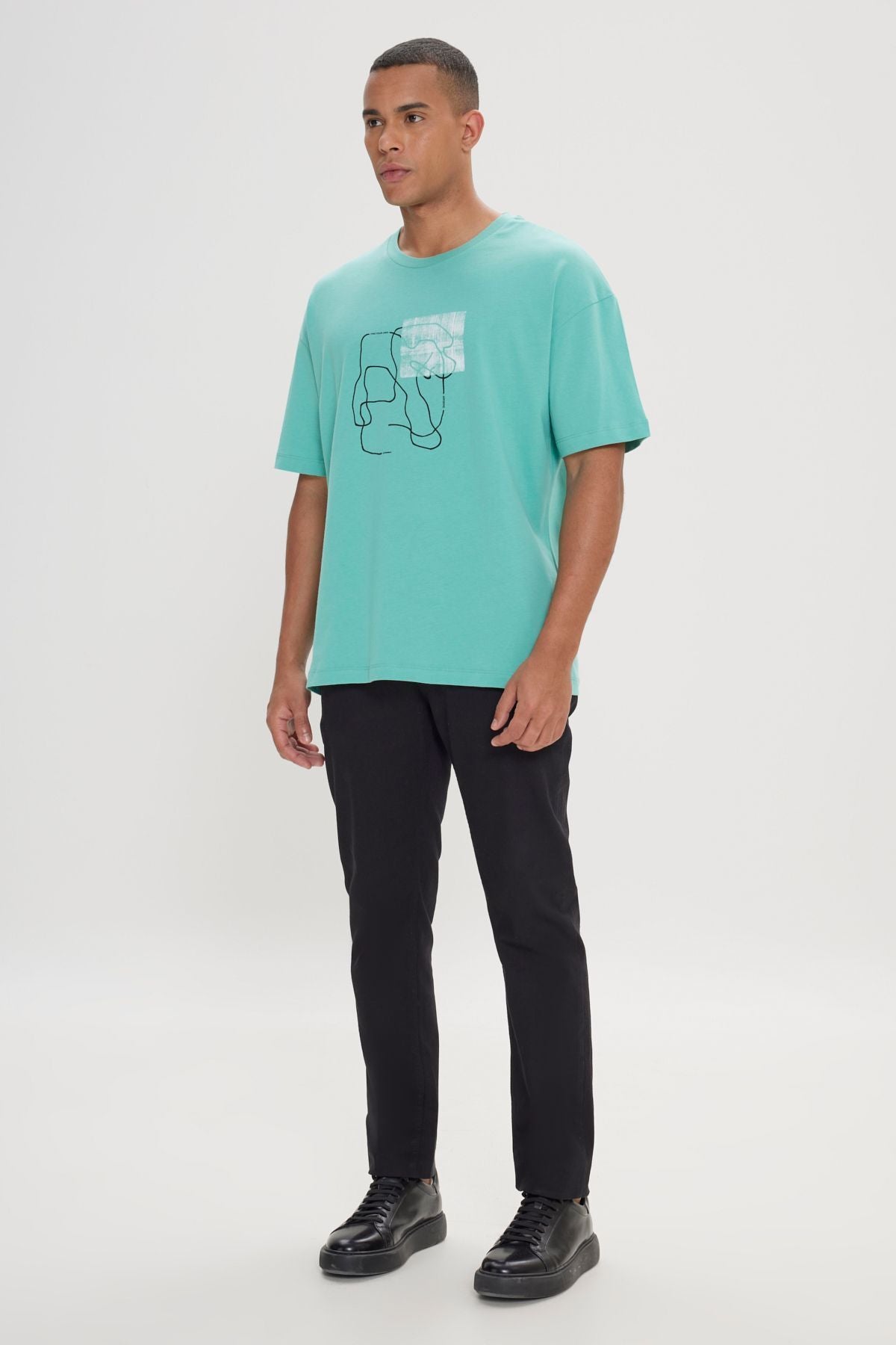 Men's Mint Oversize plenty of cut bike collar 100 %cotton printed T -shirt
