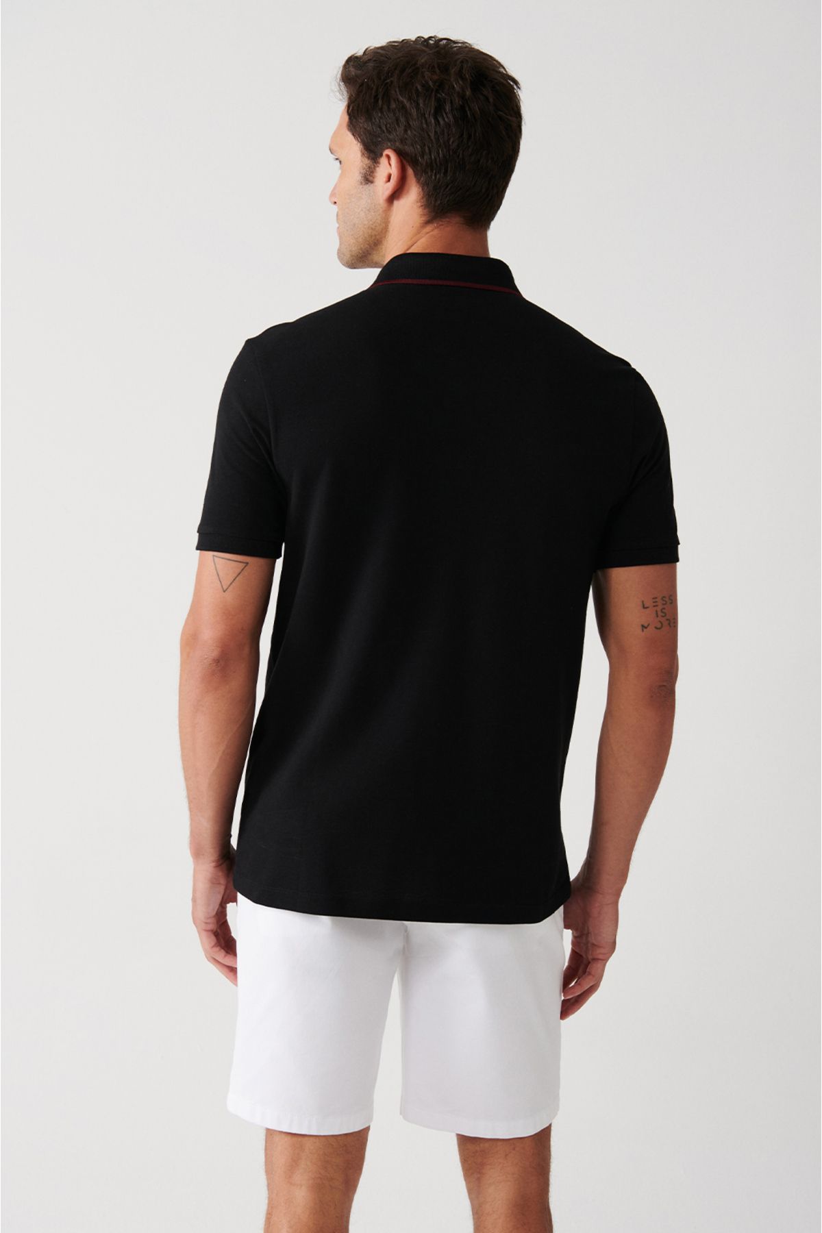 Men's Black 100 %Cotton Stick Polo Yaka T-shirt A31y1175