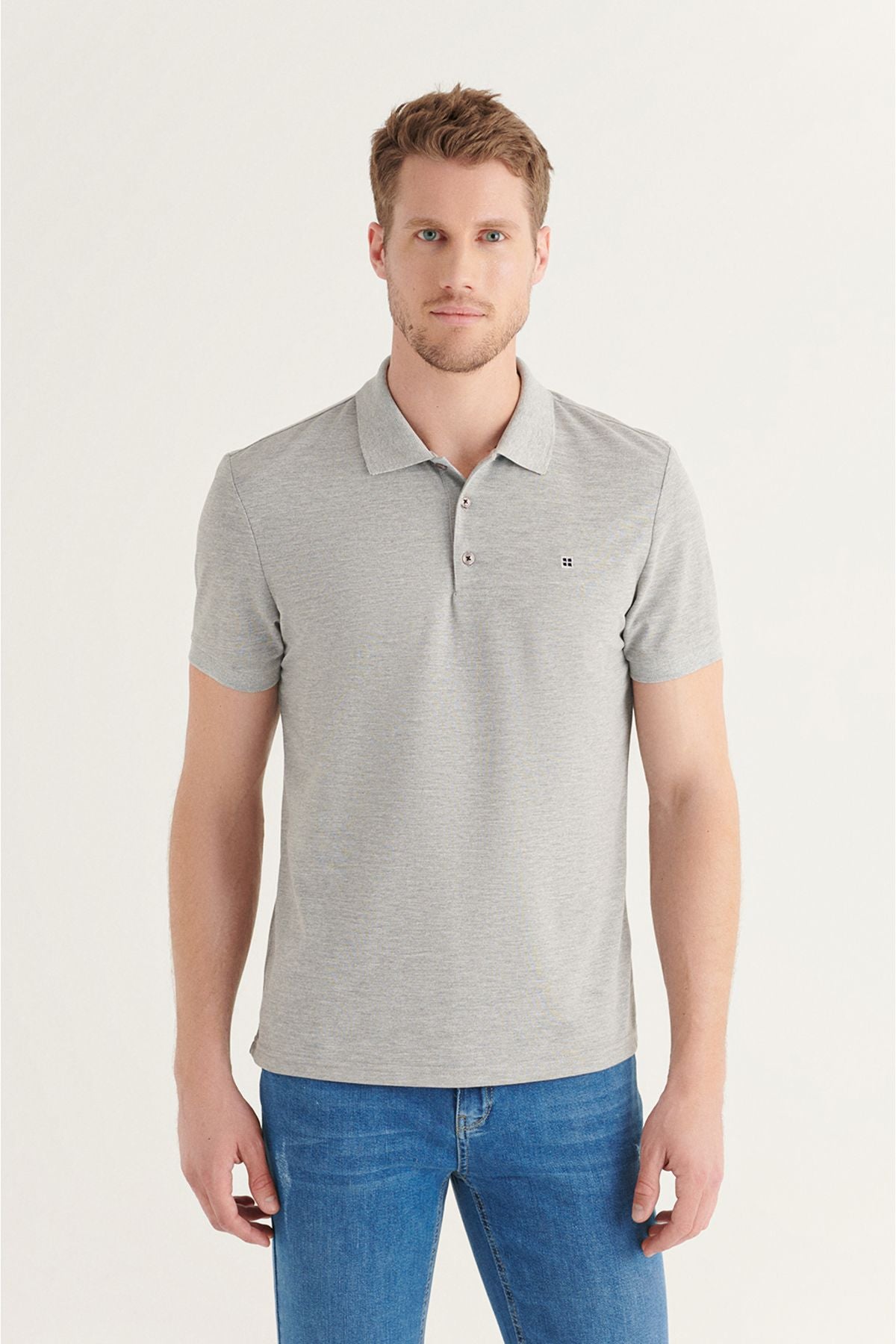 Men's Gray 100 %Cotton Cool Polo Yaka T-shirt E001004