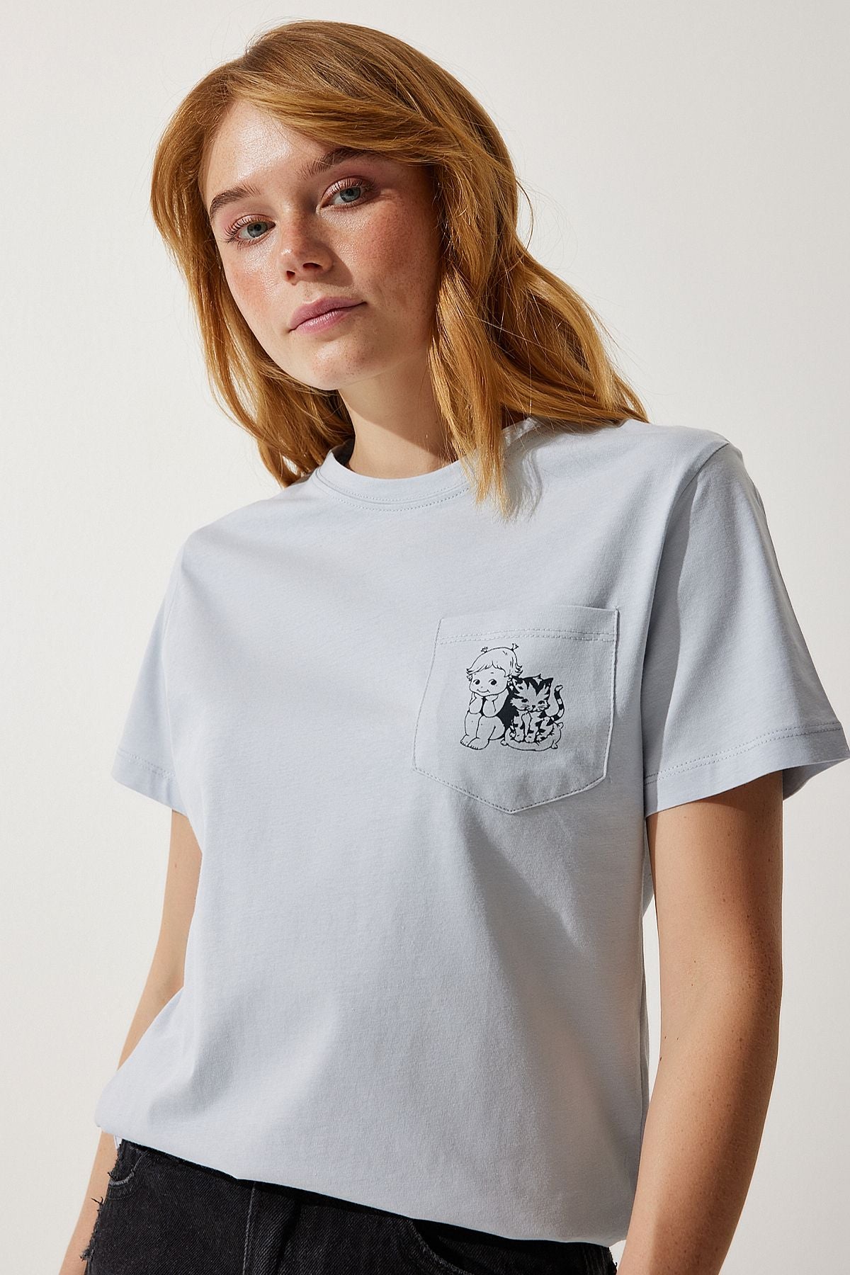 Women's Gray Pocket Knitting T-Shirt UB00252