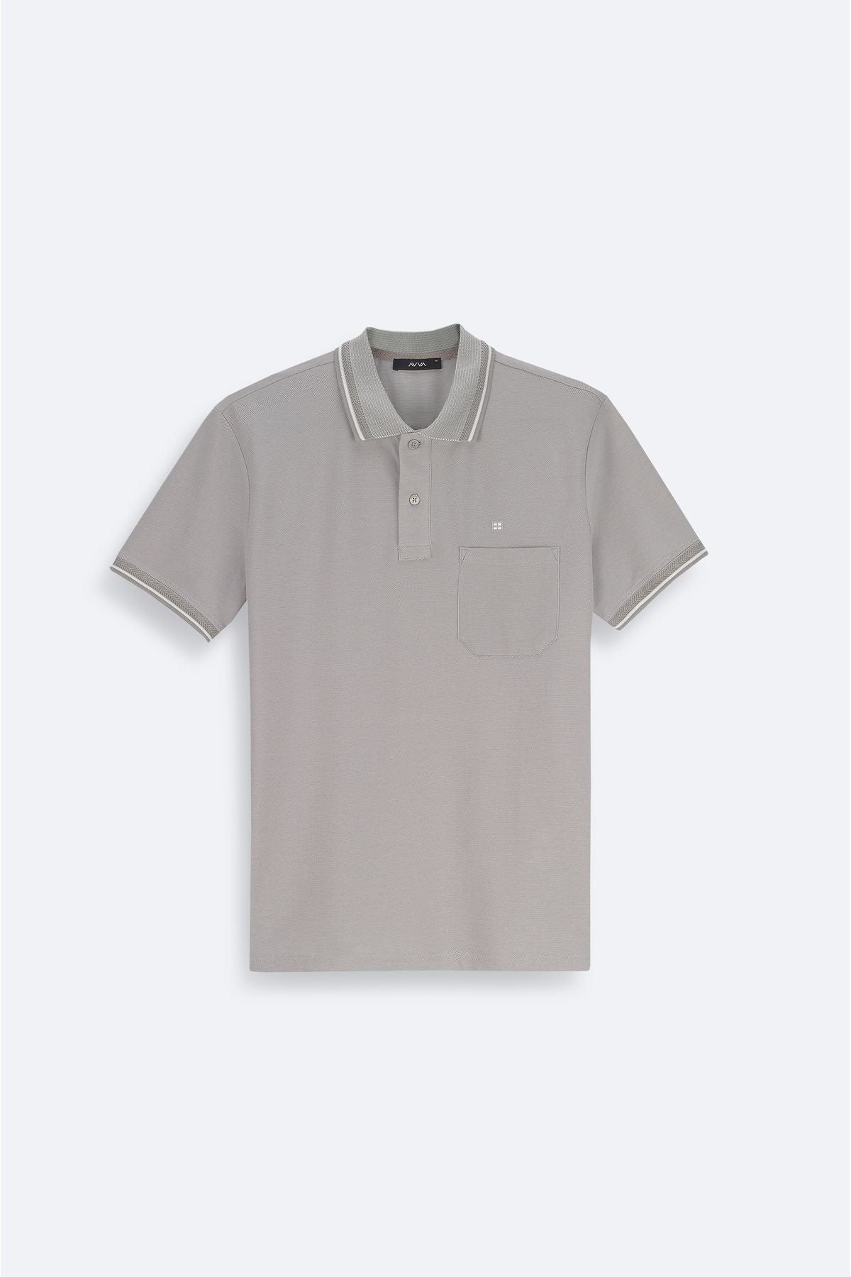 Men's Gray Curlled Neck Pocket 2 Button Polo Yaka T-shirt E001031