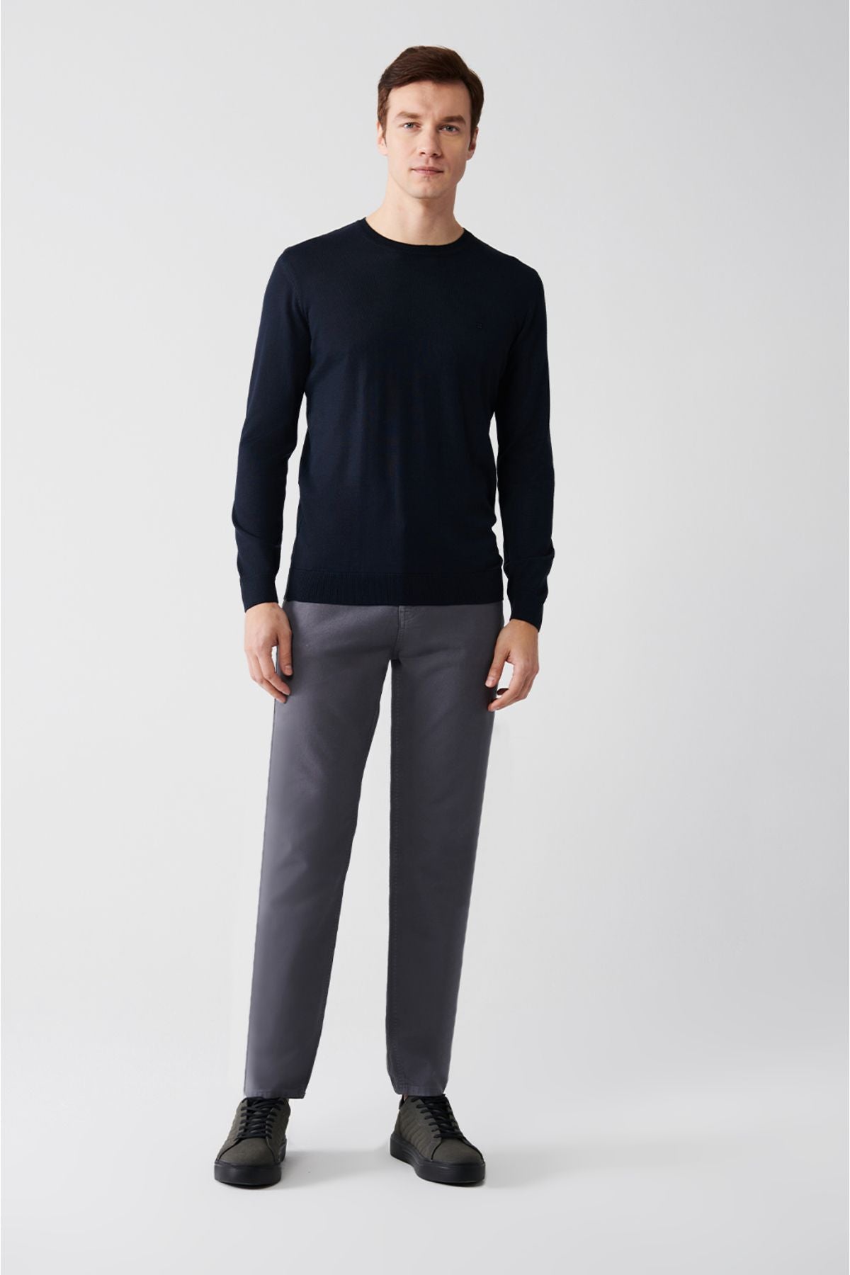 Men's navy blue bike collar wool mixed knitwear sweater B005013