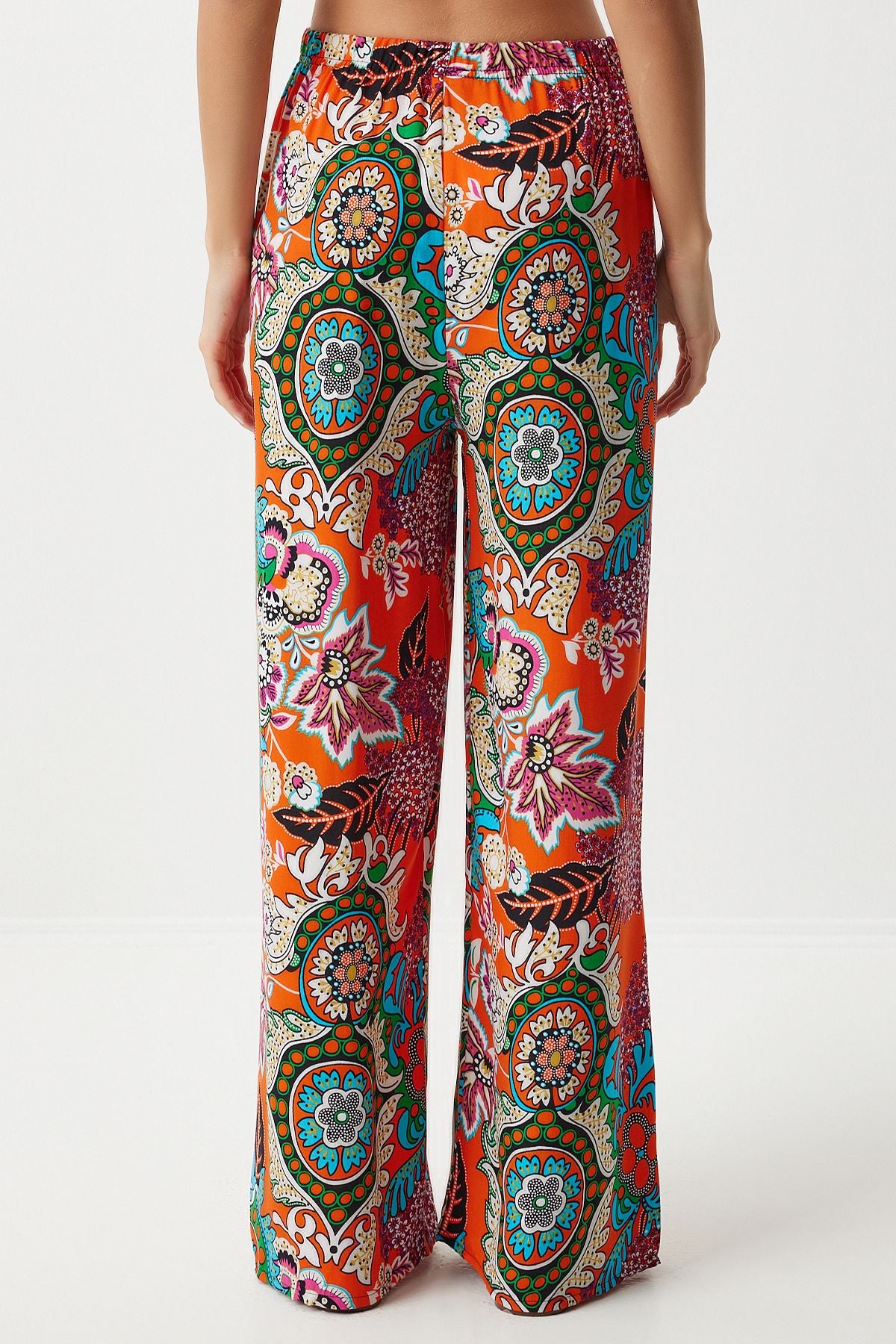 Female Oranj Turquoise Patterned Viscose Palazzo Pants EN00606
