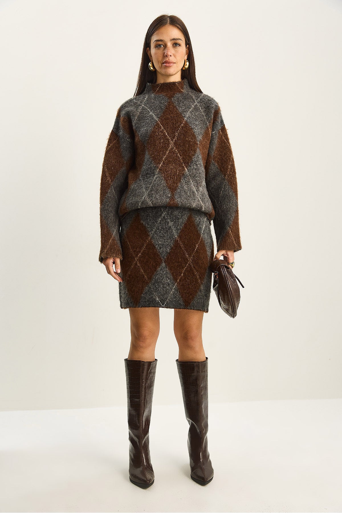 Women's Checkered Patterned Top-Bottom Set 20251083