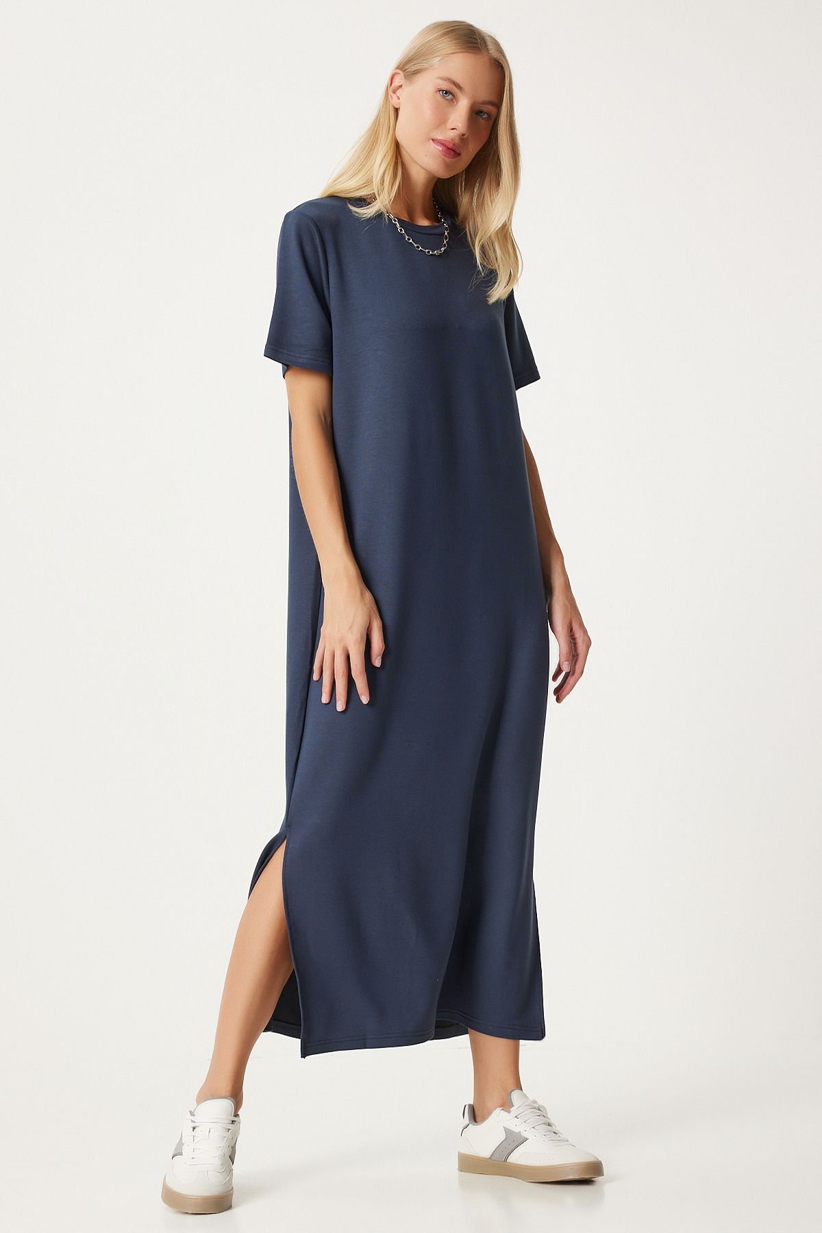 Woman smoked on the side slit summer long knitted dress hw00011