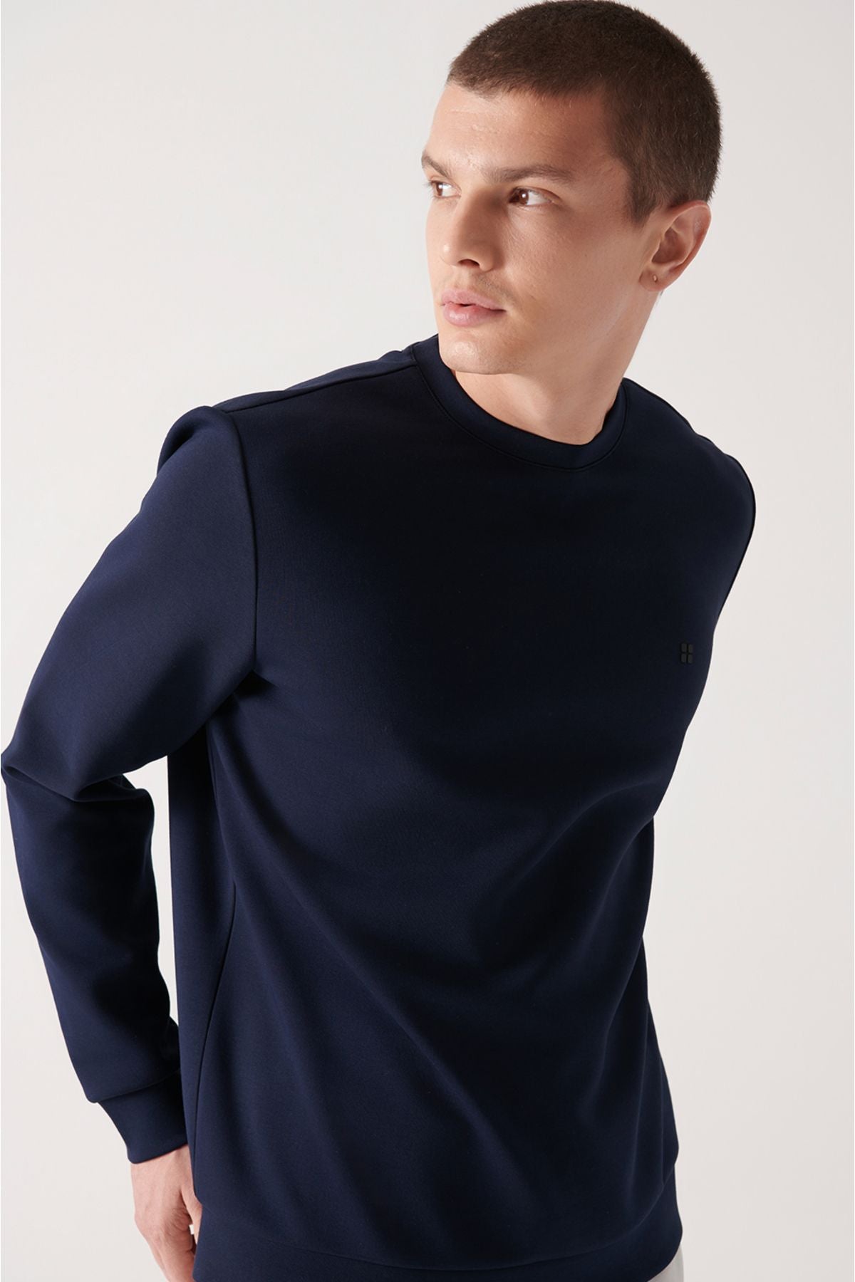 Men's navy blue bike collar flexible soft texture Interlok fabric Sweatshirt B001100