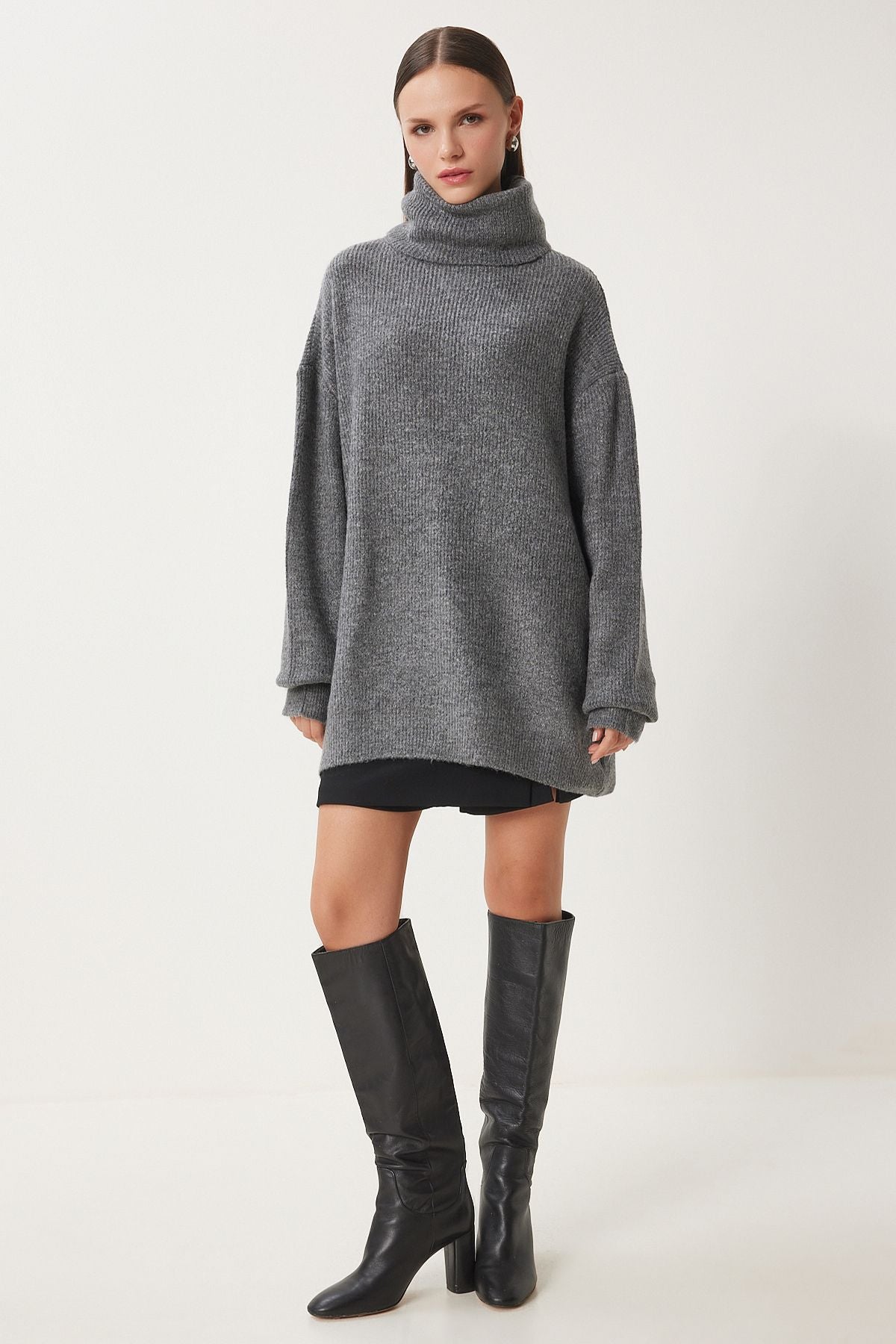 Female anthracit fisherman collar Long knitwear sweater MX00107