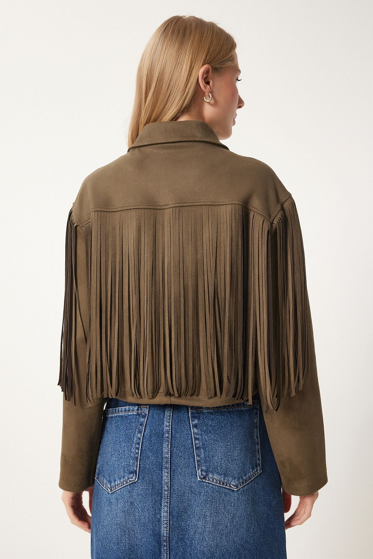 Female Khaki shirt collar tassel suede jacket DP00222
