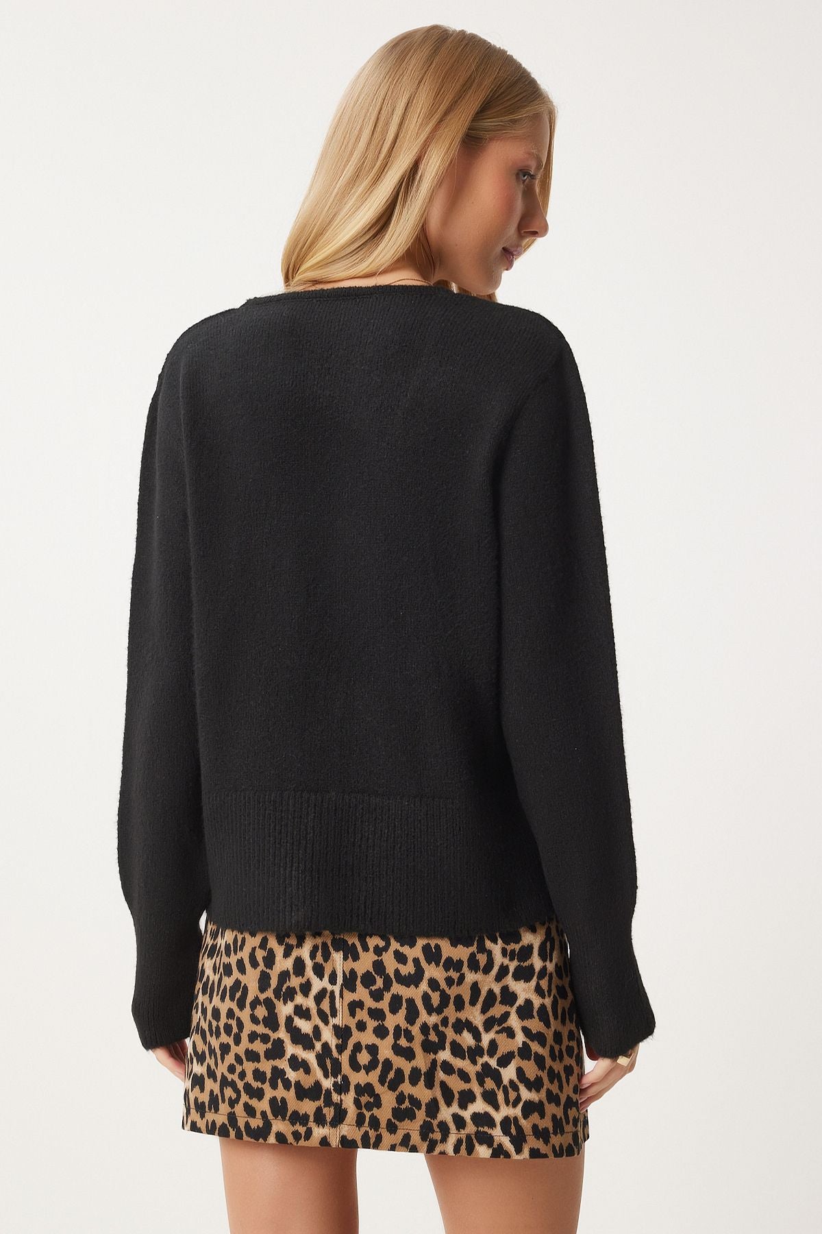 Female Black V -Yaka Bow Title Triko Cardigan PF00091