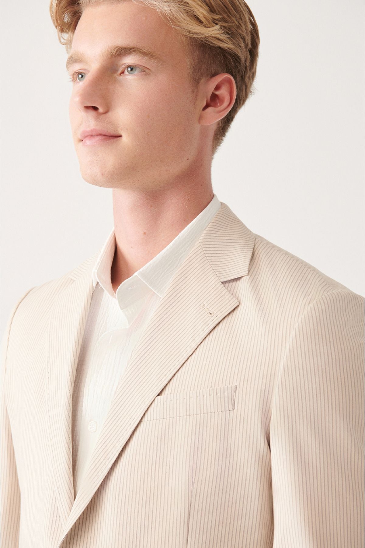 Men's Beige Lined Cotton Mixed Double Slit Jacket A31y4006