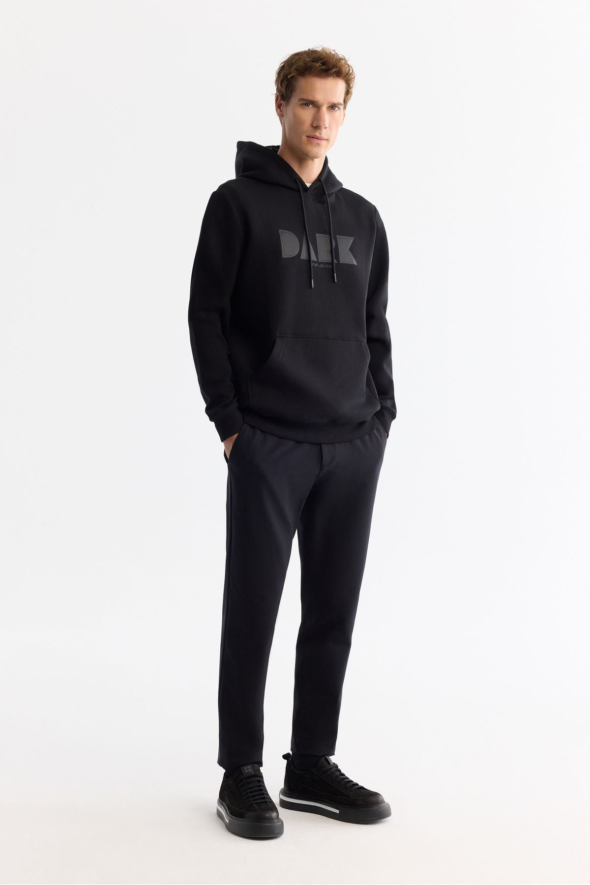 Men's black hooded cotton printed elastan sweatshirt a42y1322