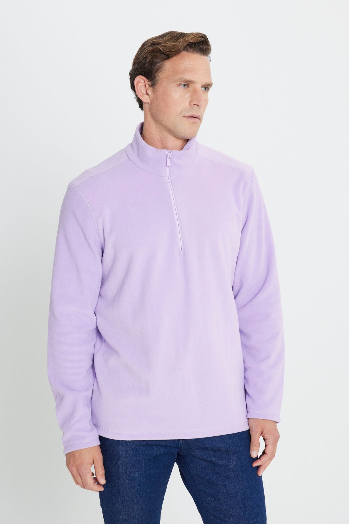 Men's lilac anti-pilling standard standard fit upright collar polar sweatshirt