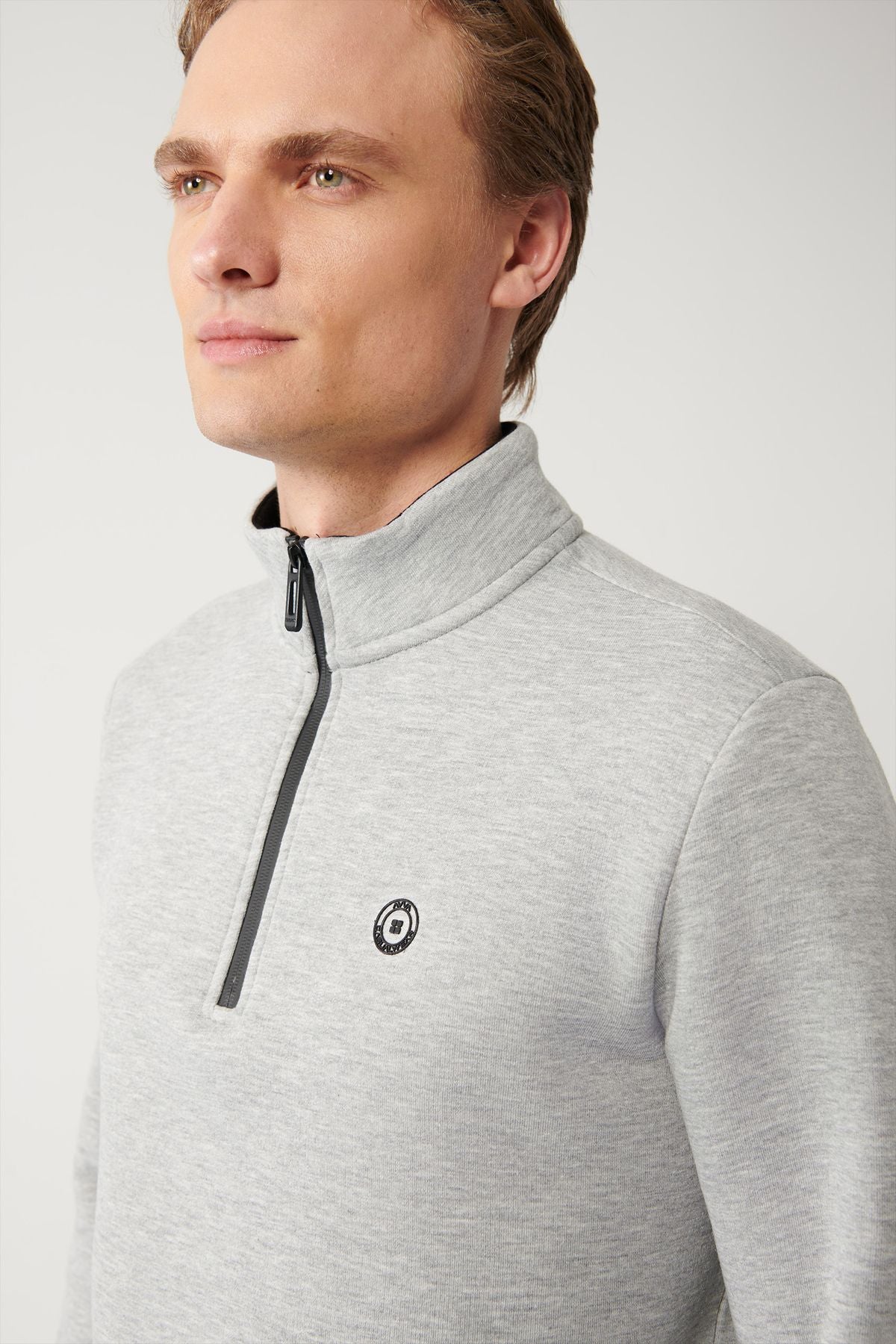 Men's gray upright collar zipper with a 3 -IP Sweatshirt E001020