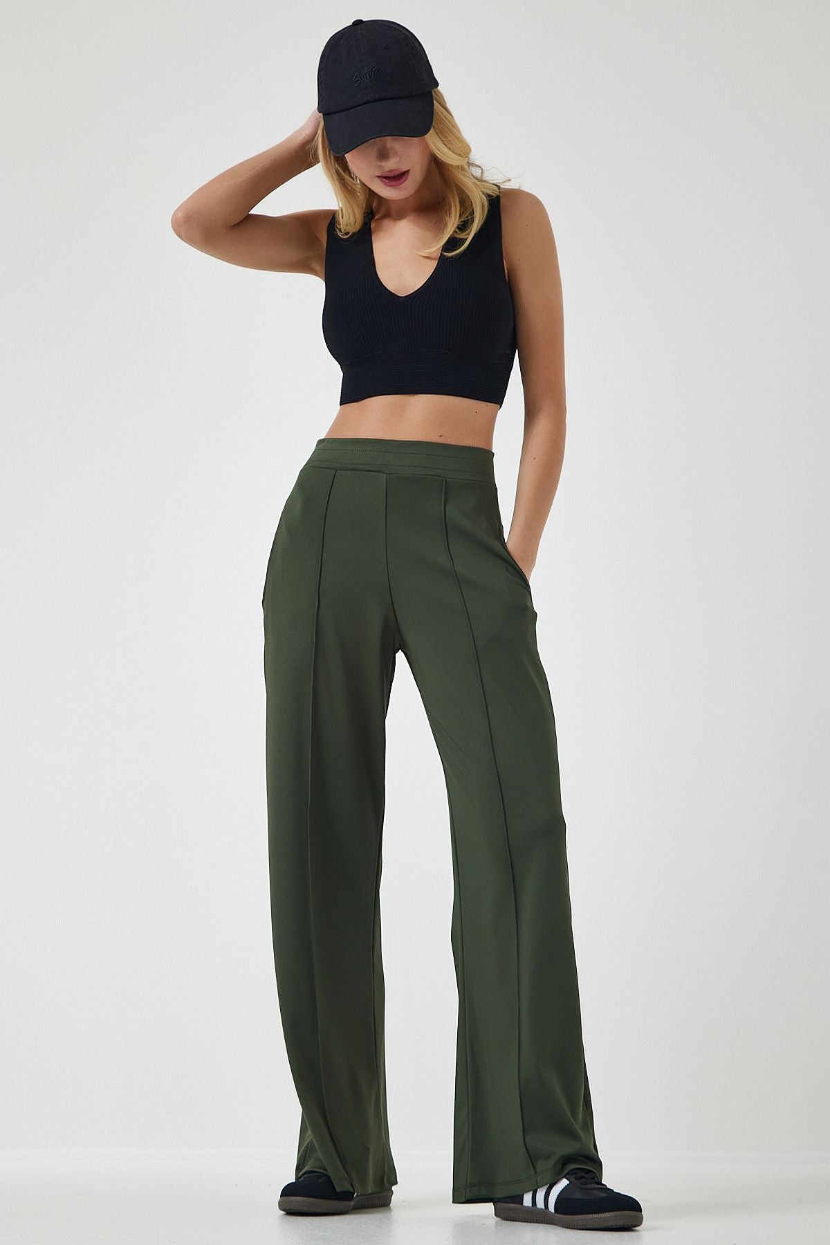 Woman Khaki High Waist Flexible Tracksuit Pants BF00030