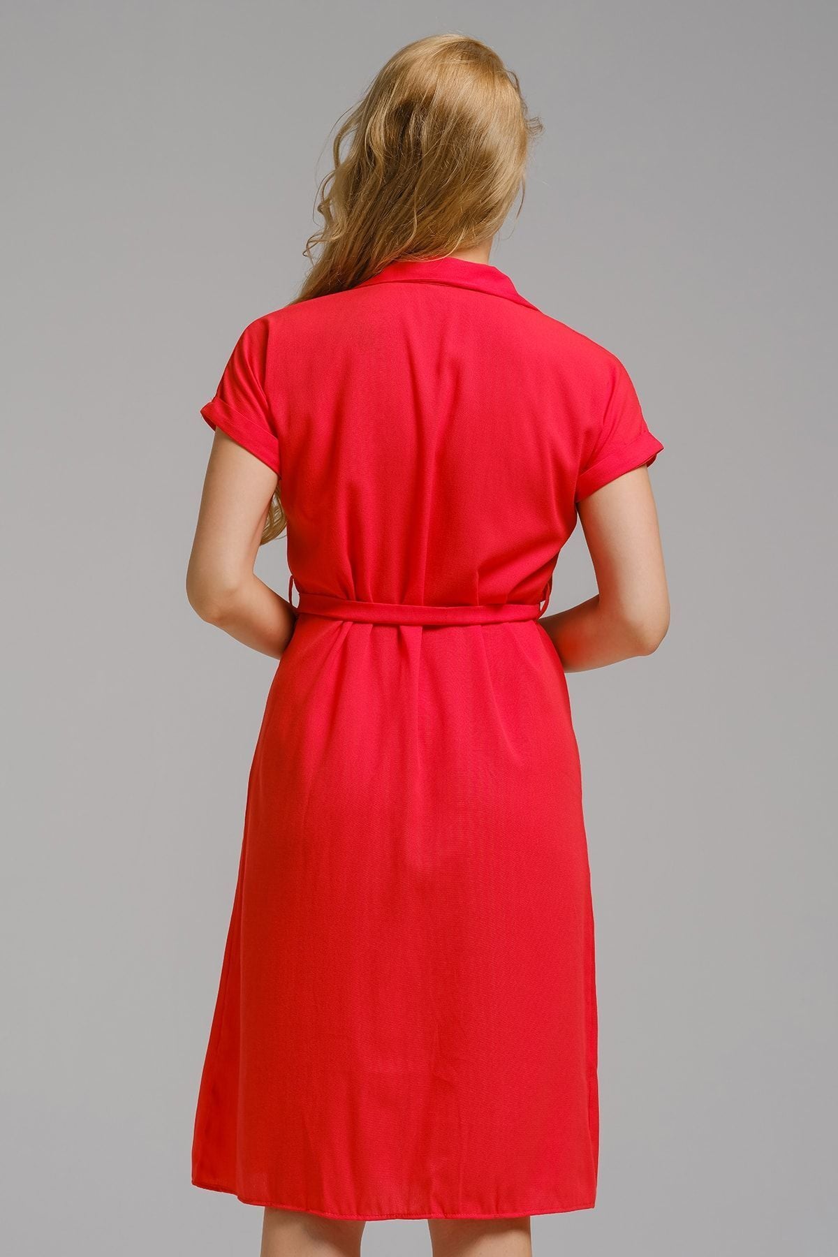 Woman Oranj Waist Belt Short Sleeve Shirt Dress ARM-19Y001068