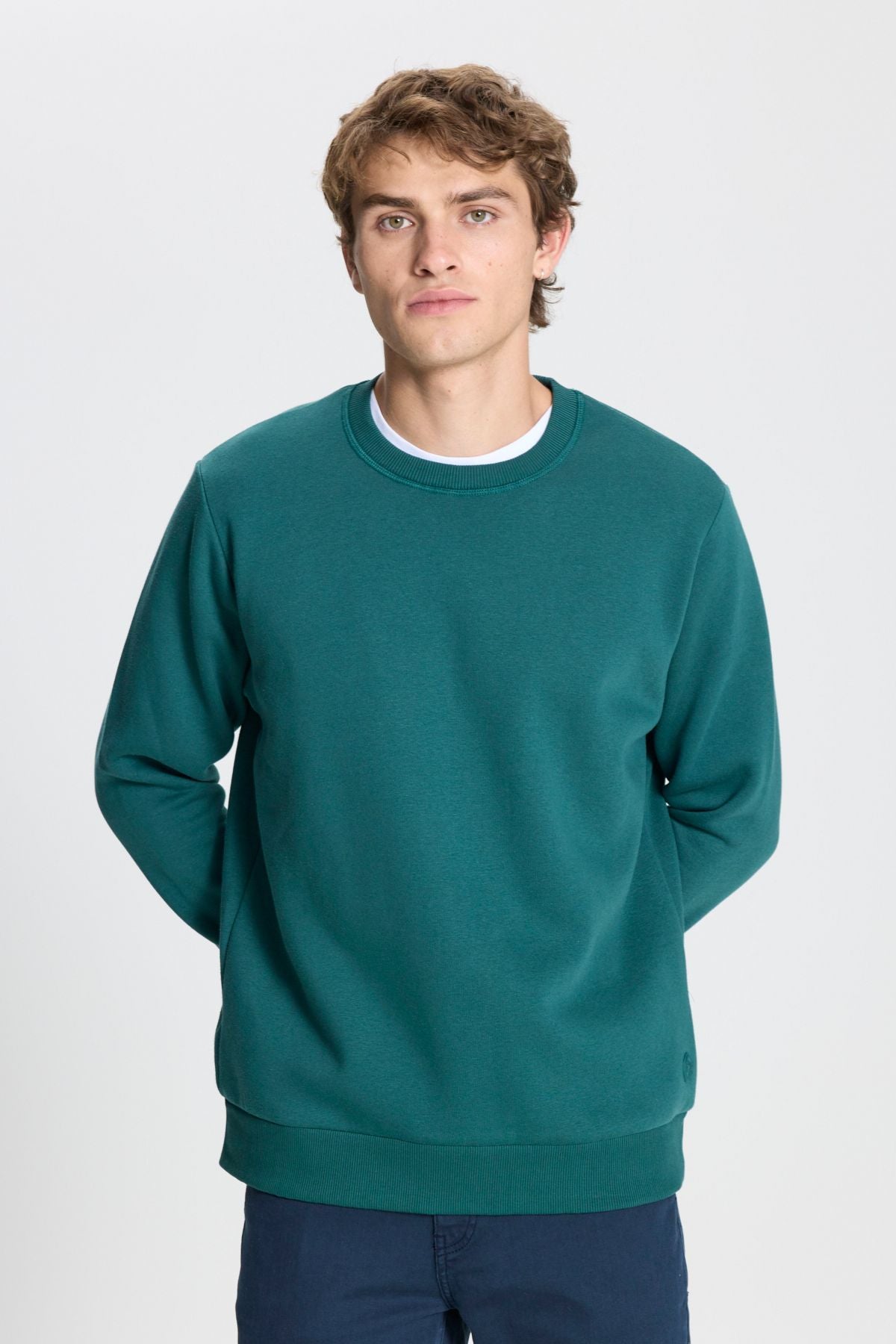 Men's Dark Green Standard Fit Normal Normal Cut Içi polar 3 IP bicycle collar cotton sweatshirt